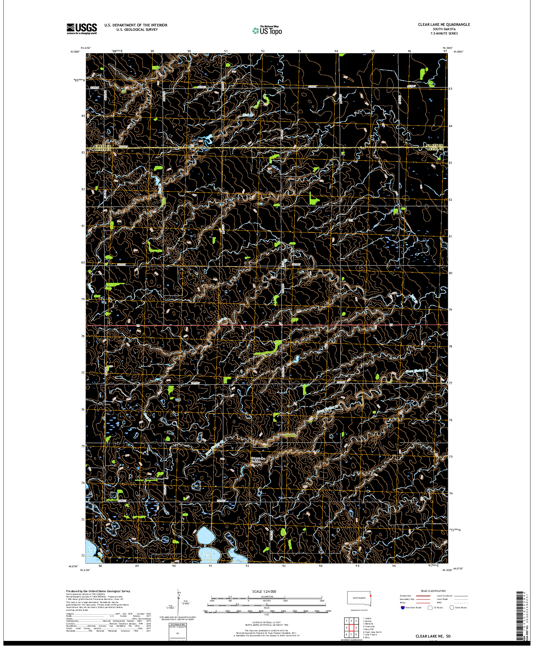 USGS US TOPO 7.5-MINUTE MAP FOR CLEAR LAKE NE, SD 2017