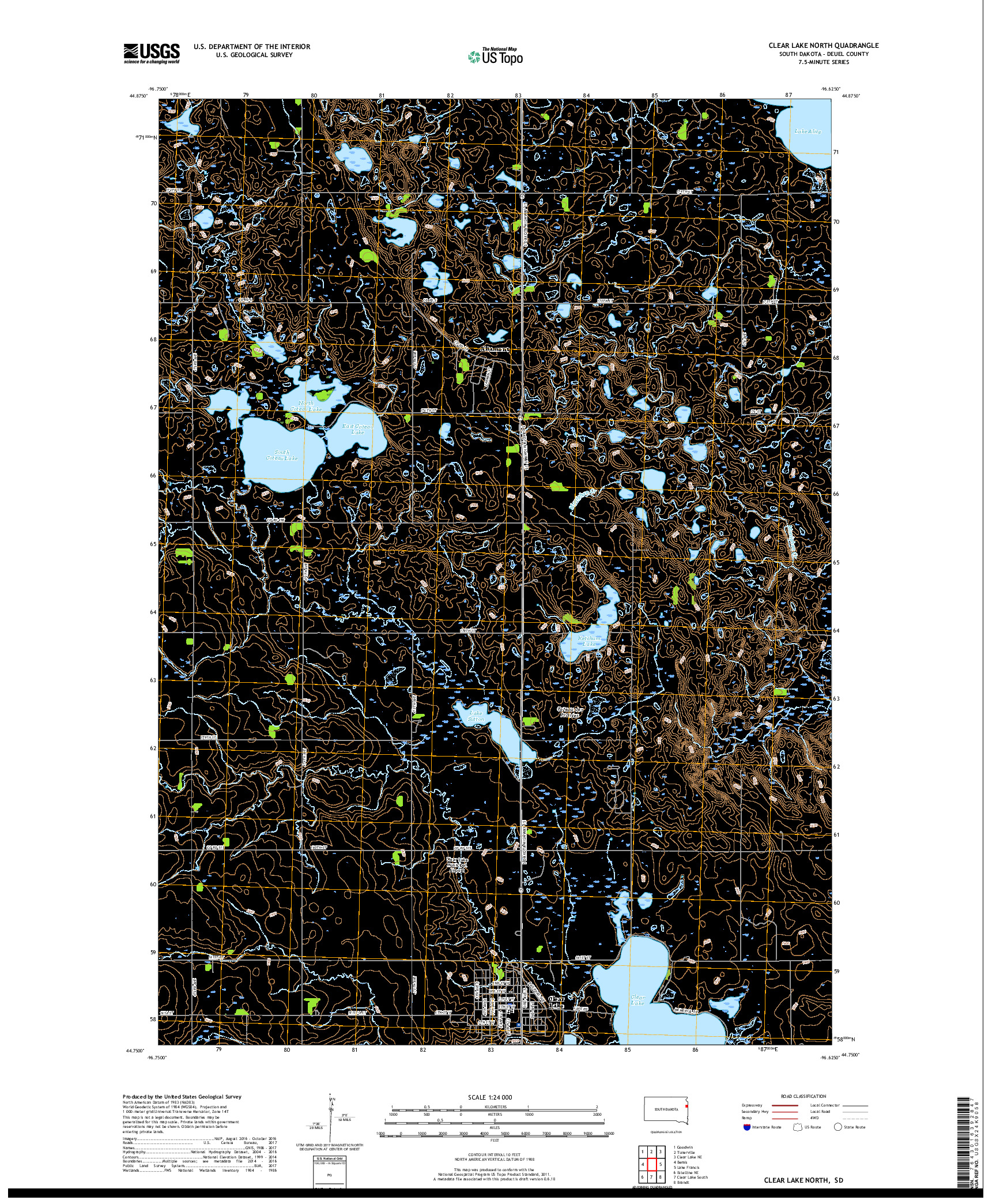 USGS US TOPO 7.5-MINUTE MAP FOR CLEAR LAKE NORTH, SD 2017