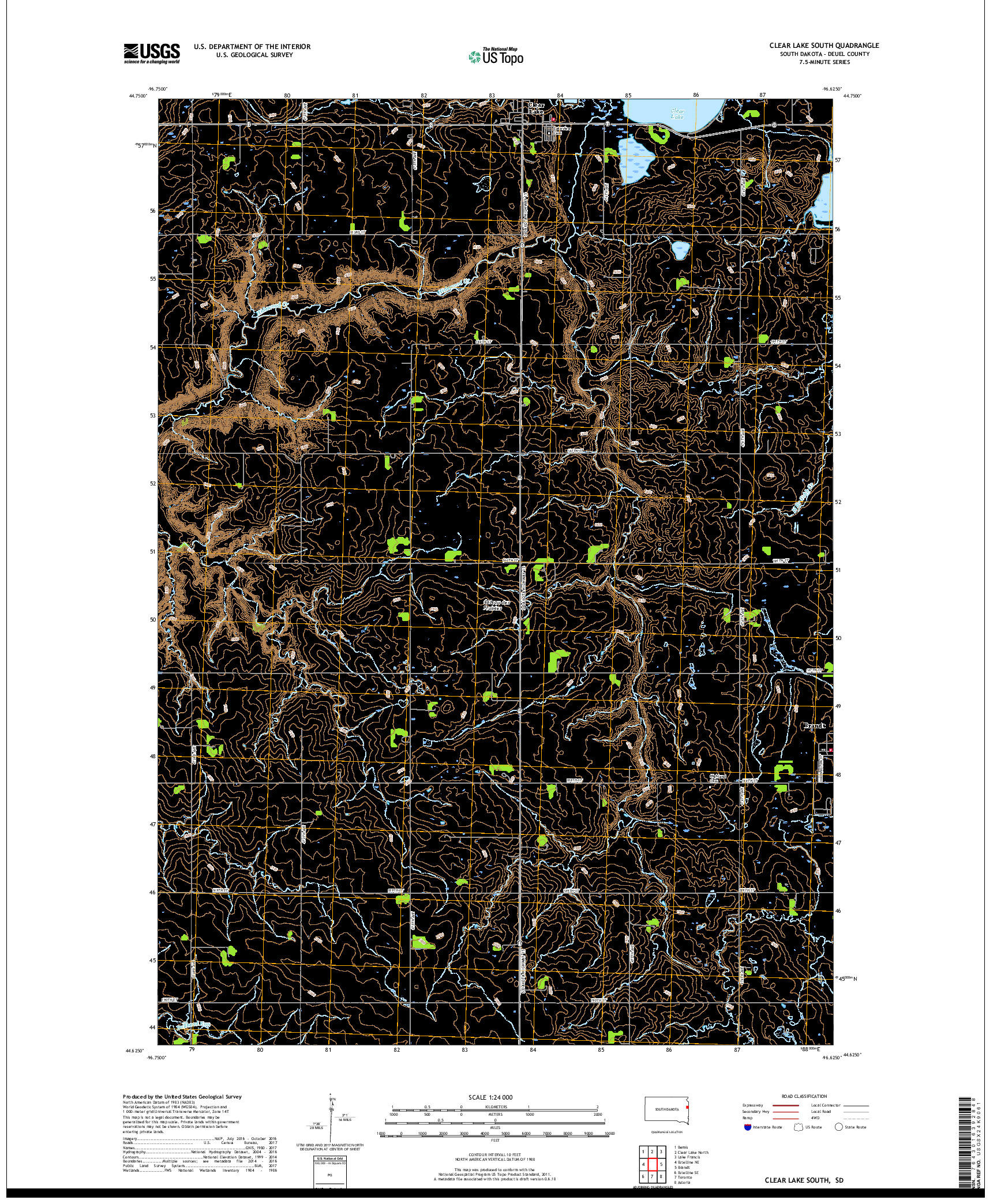 USGS US TOPO 7.5-MINUTE MAP FOR CLEAR LAKE SOUTH, SD 2017