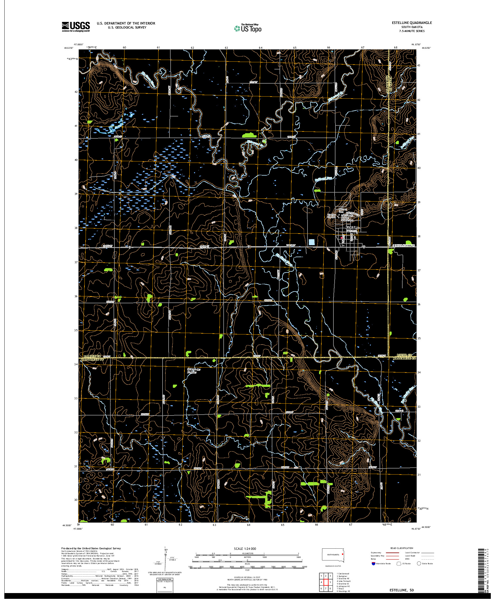 USGS US TOPO 7.5-MINUTE MAP FOR ESTELLINE, SD 2017