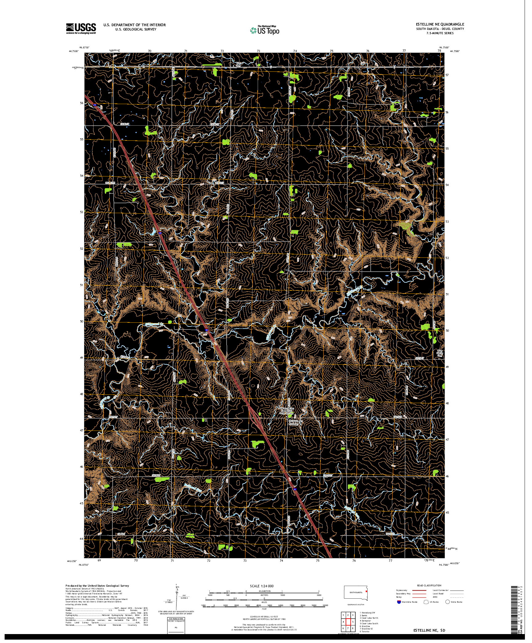 USGS US TOPO 7.5-MINUTE MAP FOR ESTELLINE NE, SD 2017