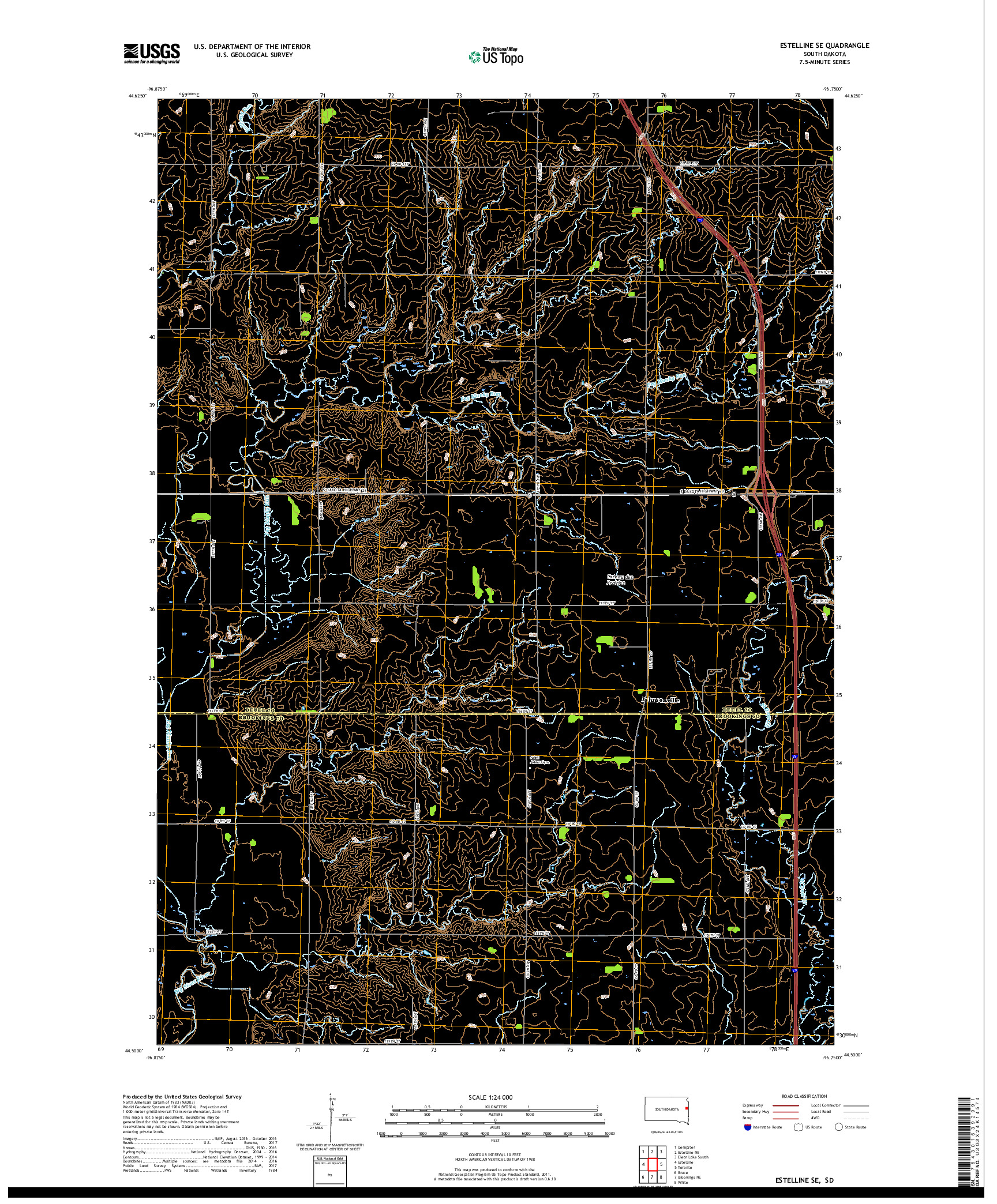 USGS US TOPO 7.5-MINUTE MAP FOR ESTELLINE SE, SD 2017