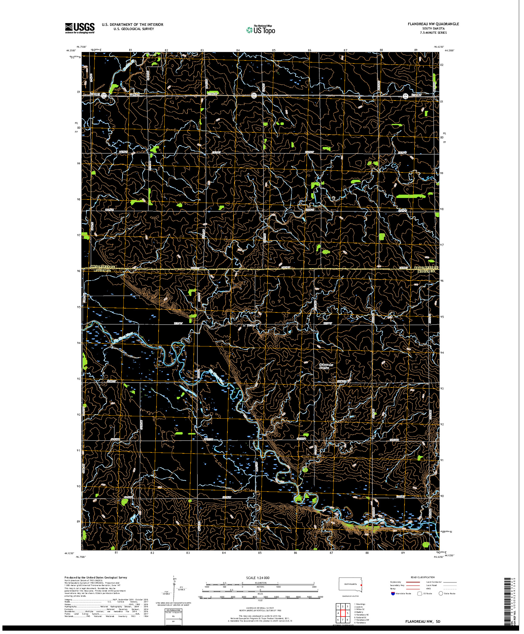 USGS US TOPO 7.5-MINUTE MAP FOR FLANDREAU NW, SD 2017