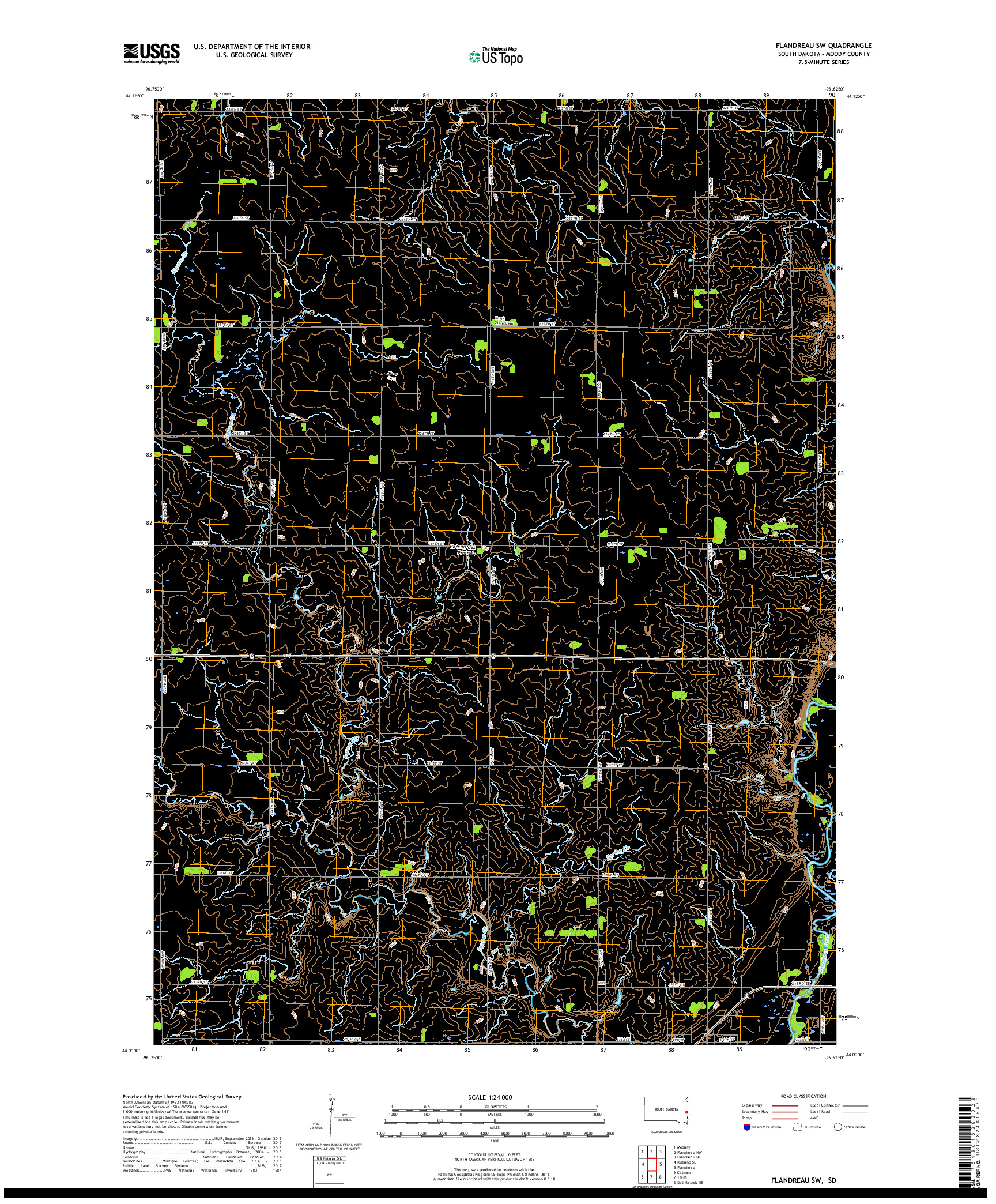 USGS US TOPO 7.5-MINUTE MAP FOR FLANDREAU SW, SD 2017