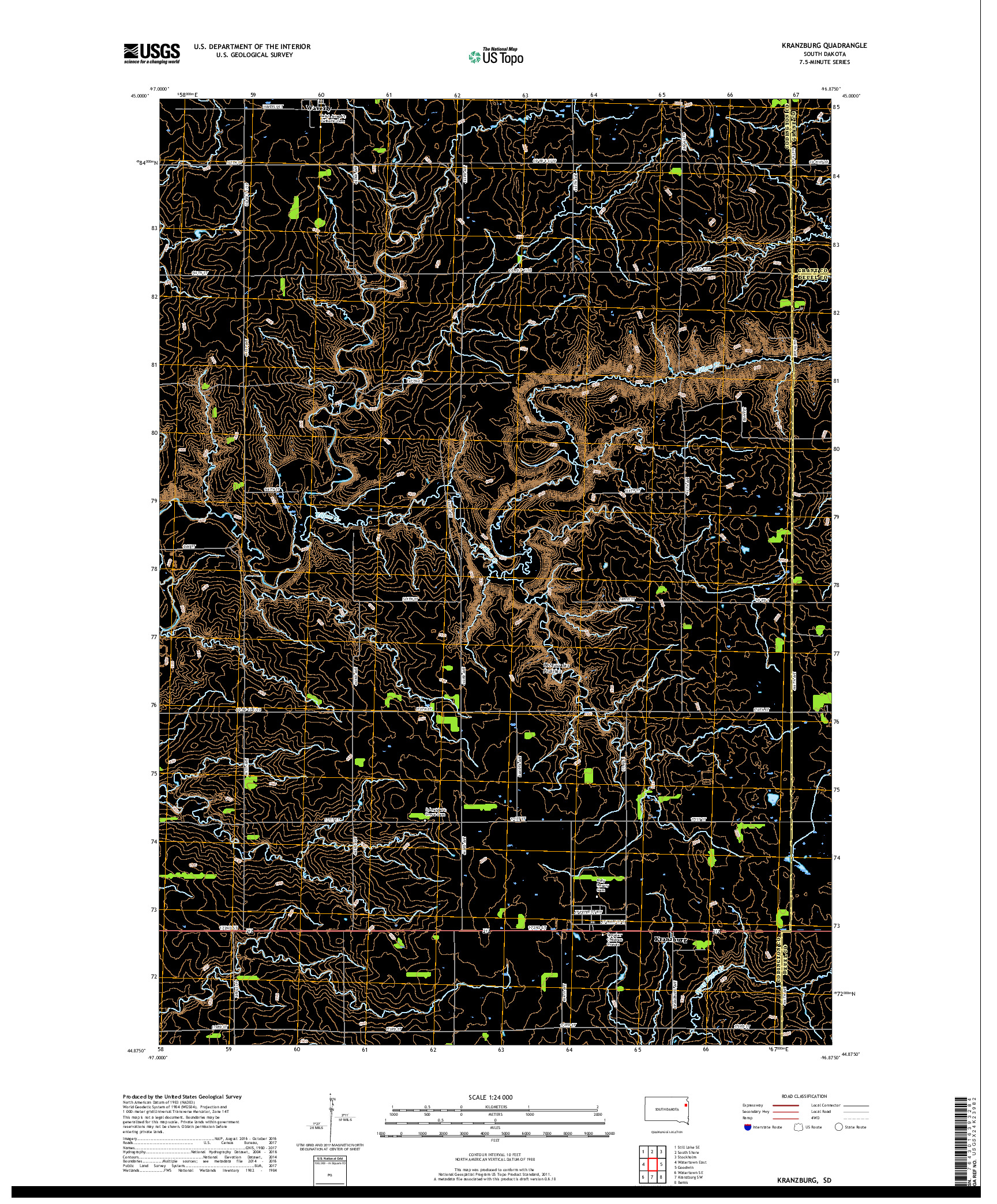 USGS US TOPO 7.5-MINUTE MAP FOR KRANZBURG, SD 2017