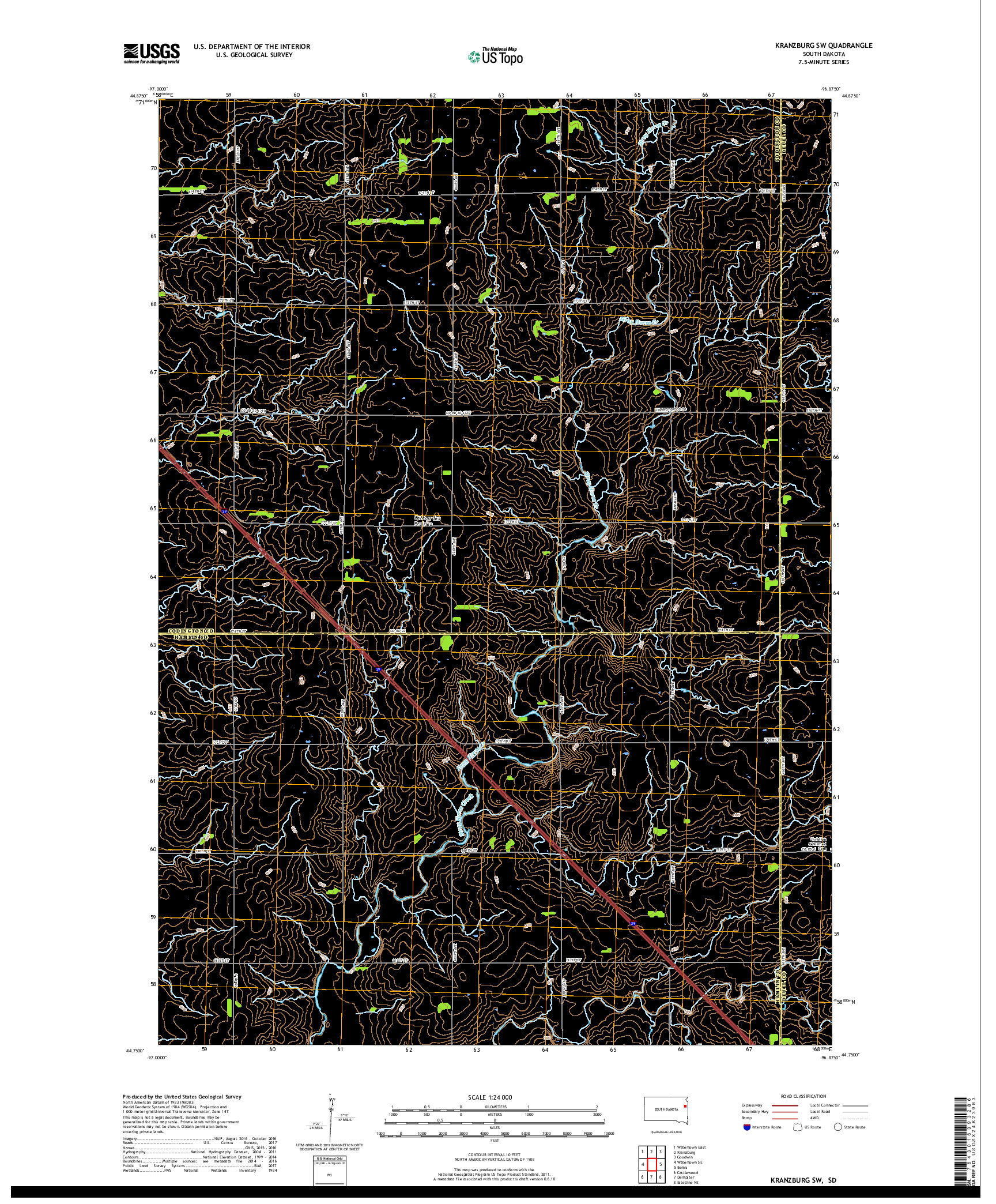 USGS US TOPO 7.5-MINUTE MAP FOR KRANZBURG SW, SD 2017