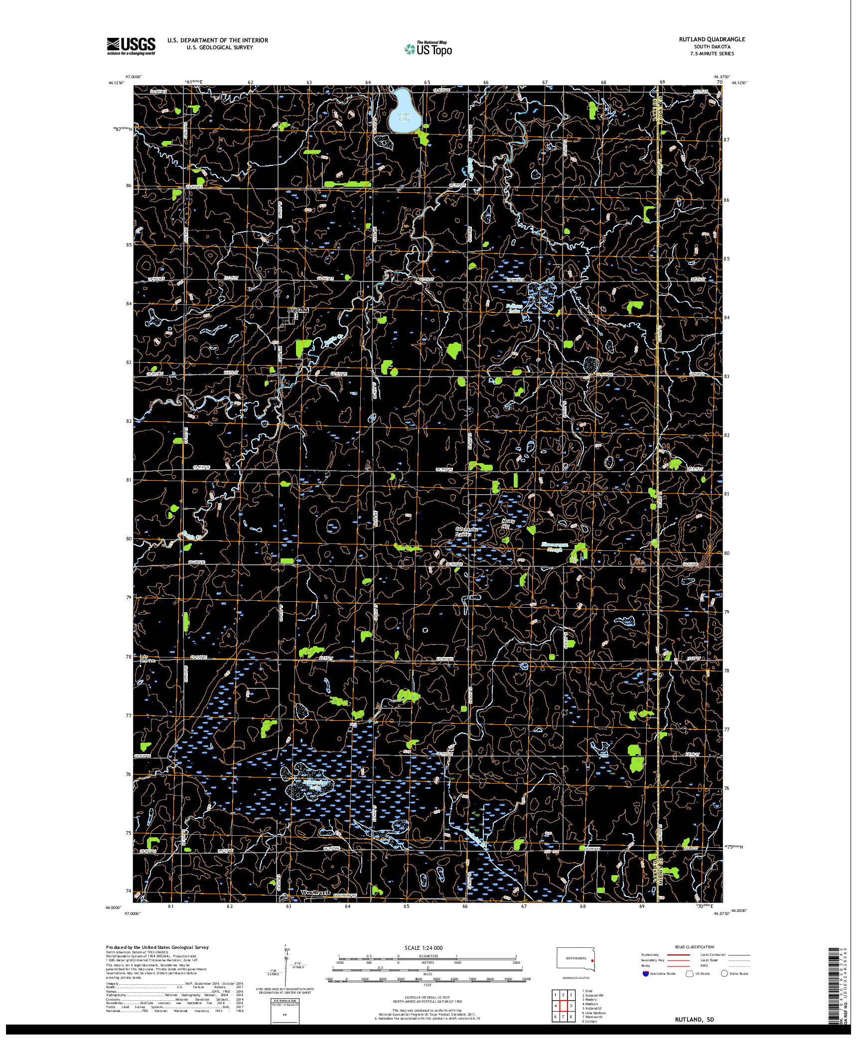 USGS US TOPO 7.5-MINUTE MAP FOR RUTLAND, SD 2017