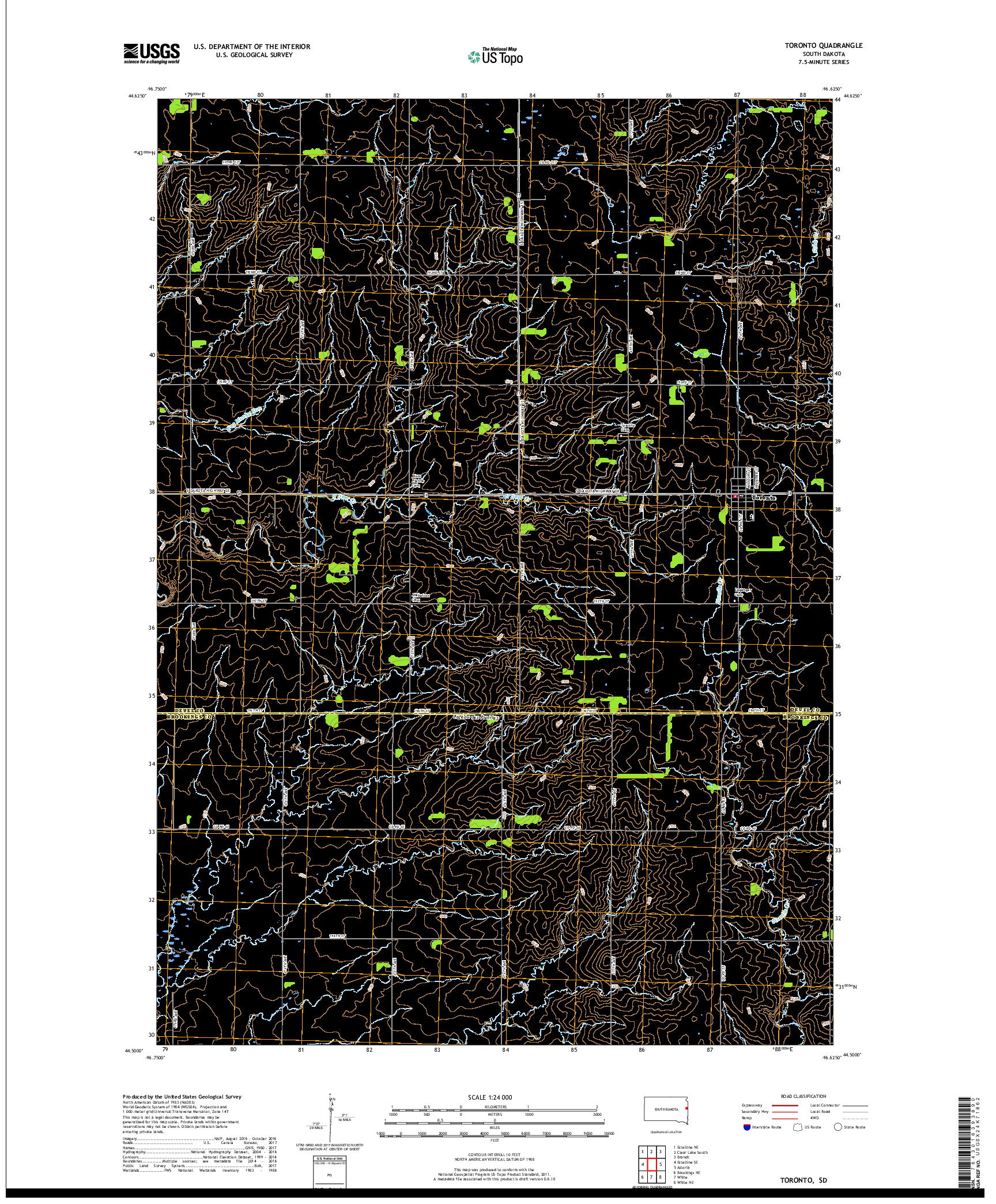 USGS US TOPO 7.5-MINUTE MAP FOR TORONTO, SD 2017