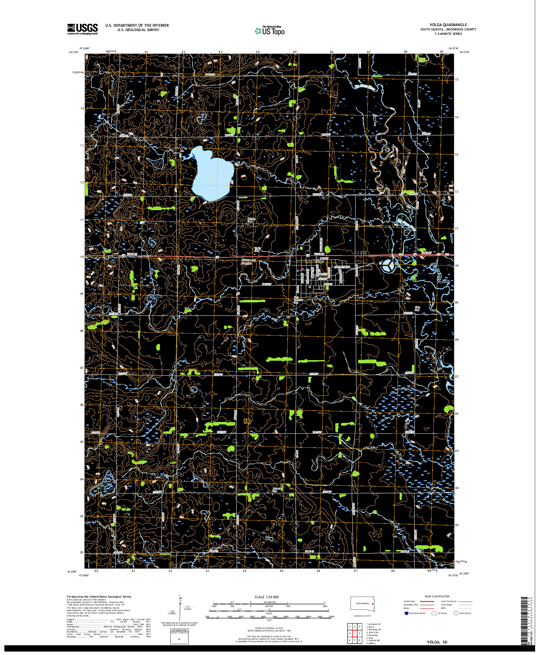 USGS US TOPO 7.5-MINUTE MAP FOR VOLGA, SD 2017