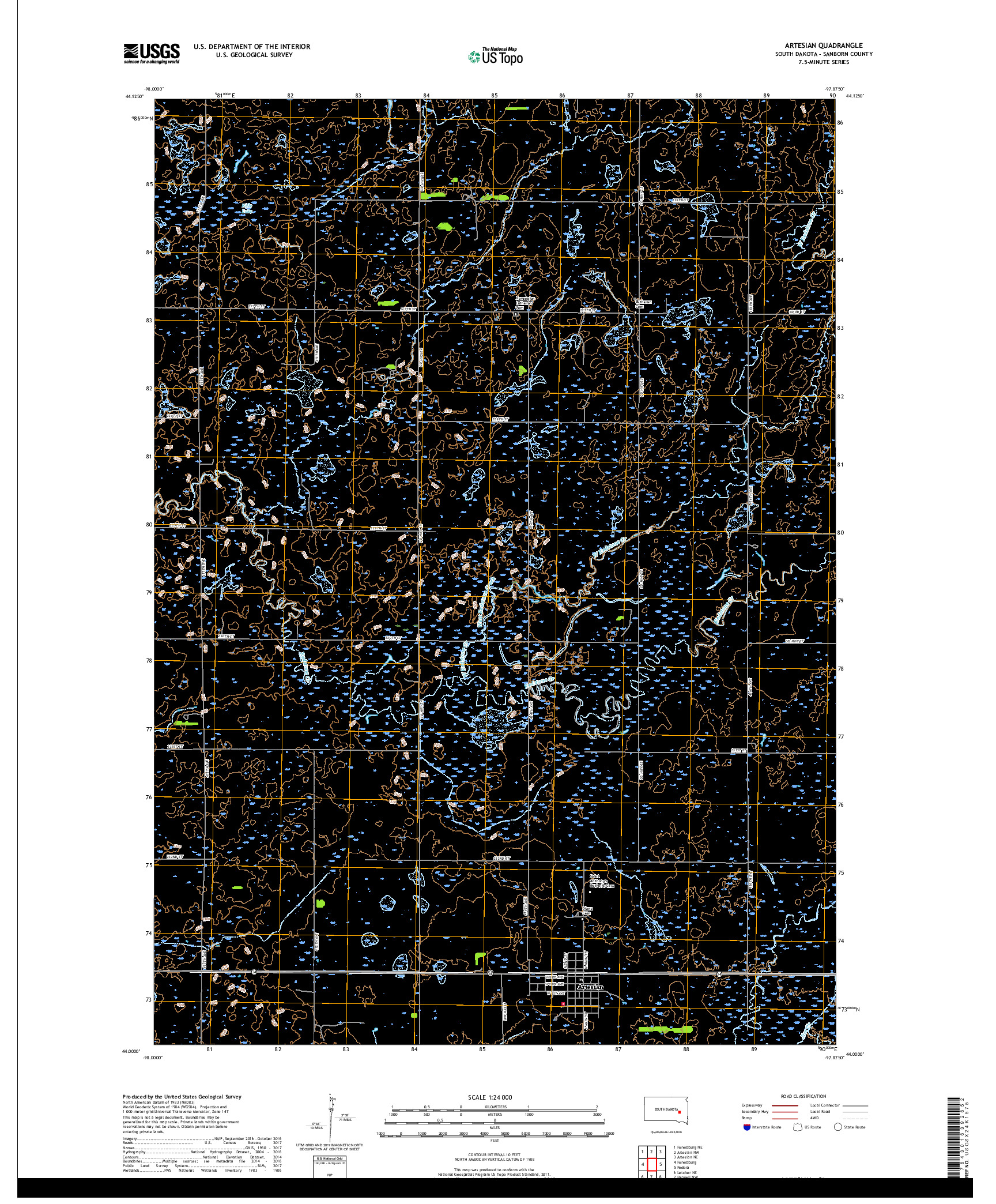 USGS US TOPO 7.5-MINUTE MAP FOR ARTESIAN, SD 2017