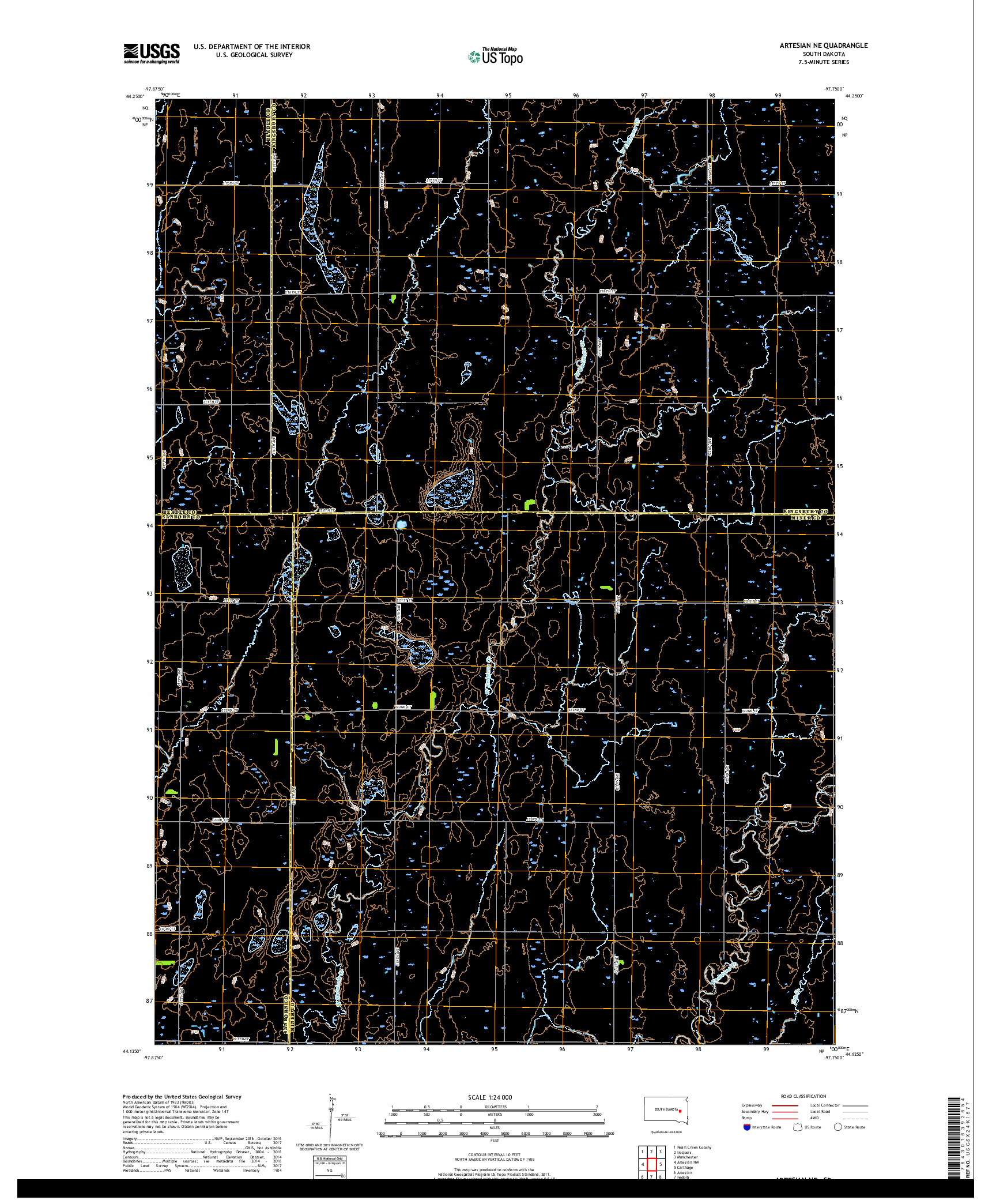 USGS US TOPO 7.5-MINUTE MAP FOR ARTESIAN NE, SD 2017