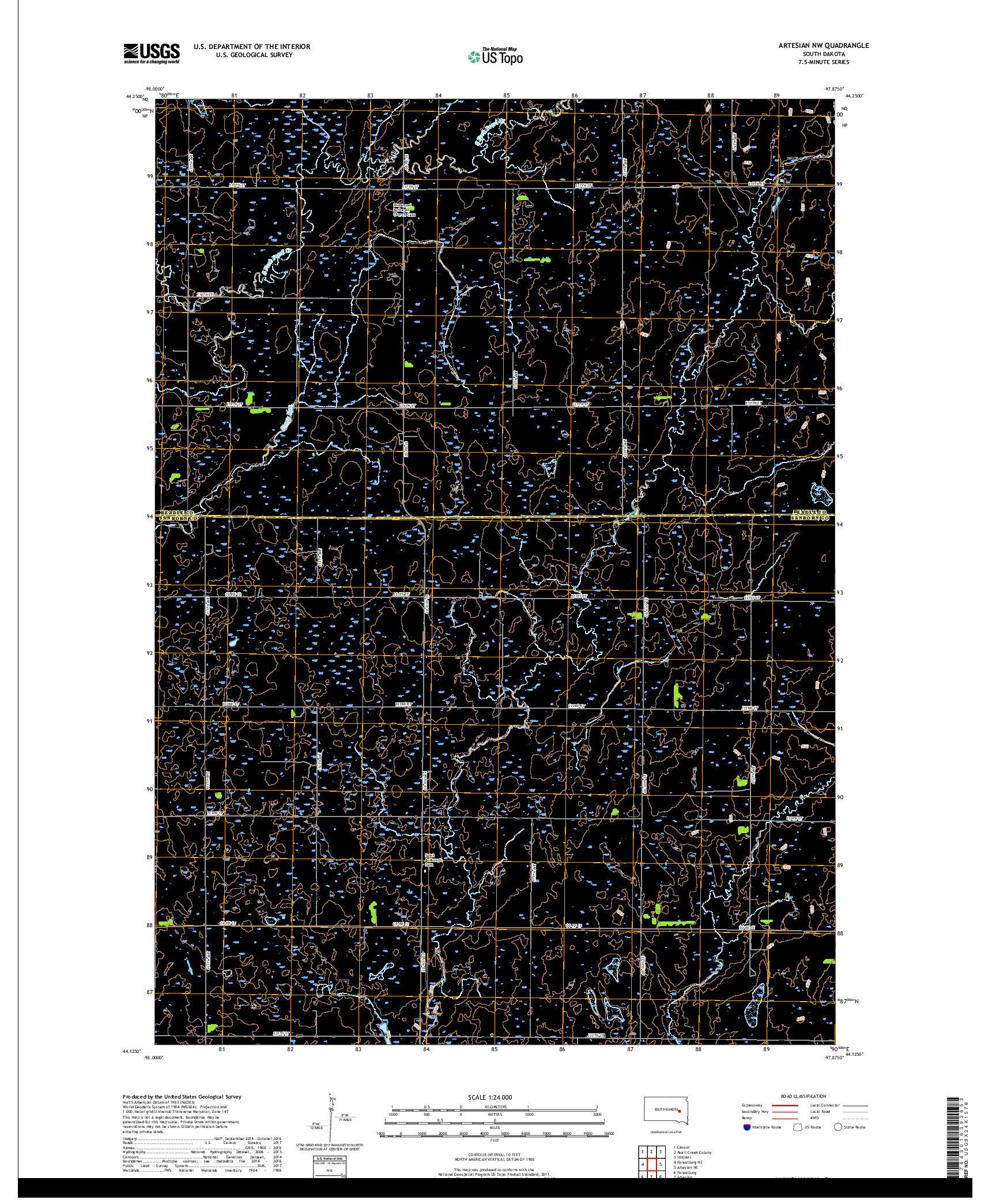 USGS US TOPO 7.5-MINUTE MAP FOR ARTESIAN NW, SD 2017