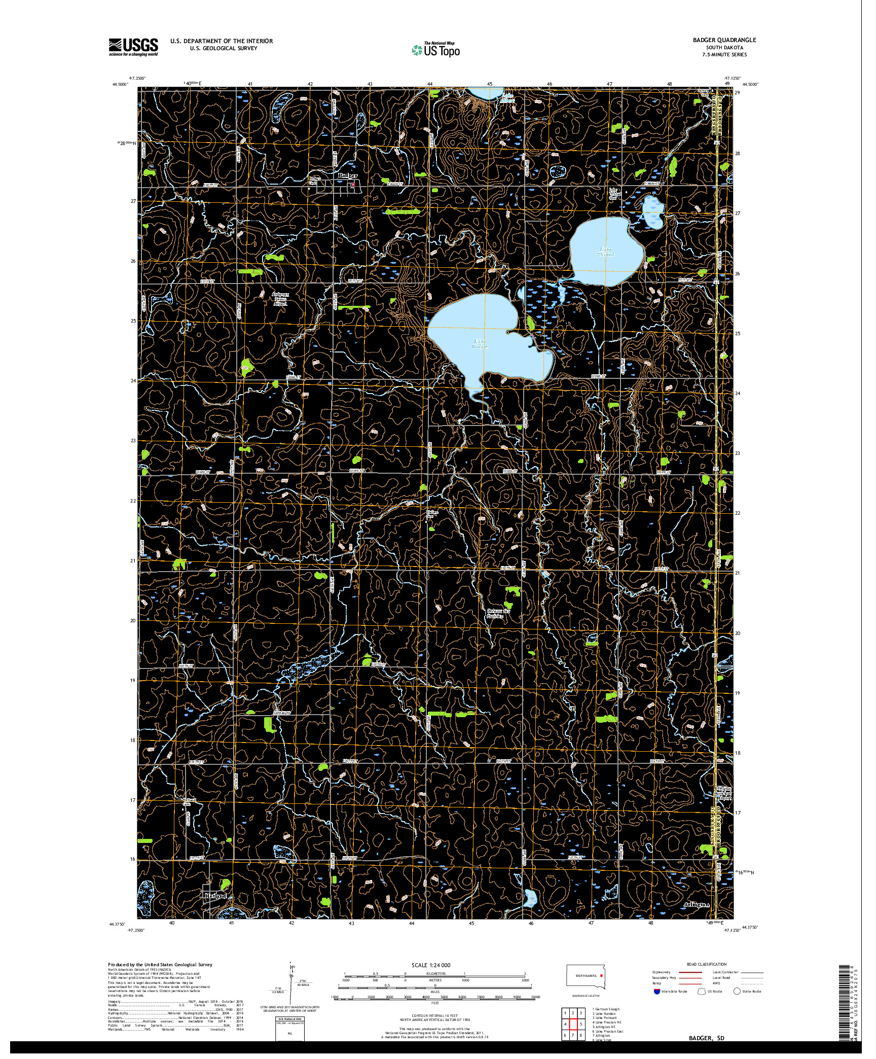 USGS US TOPO 7.5-MINUTE MAP FOR BADGER, SD 2017