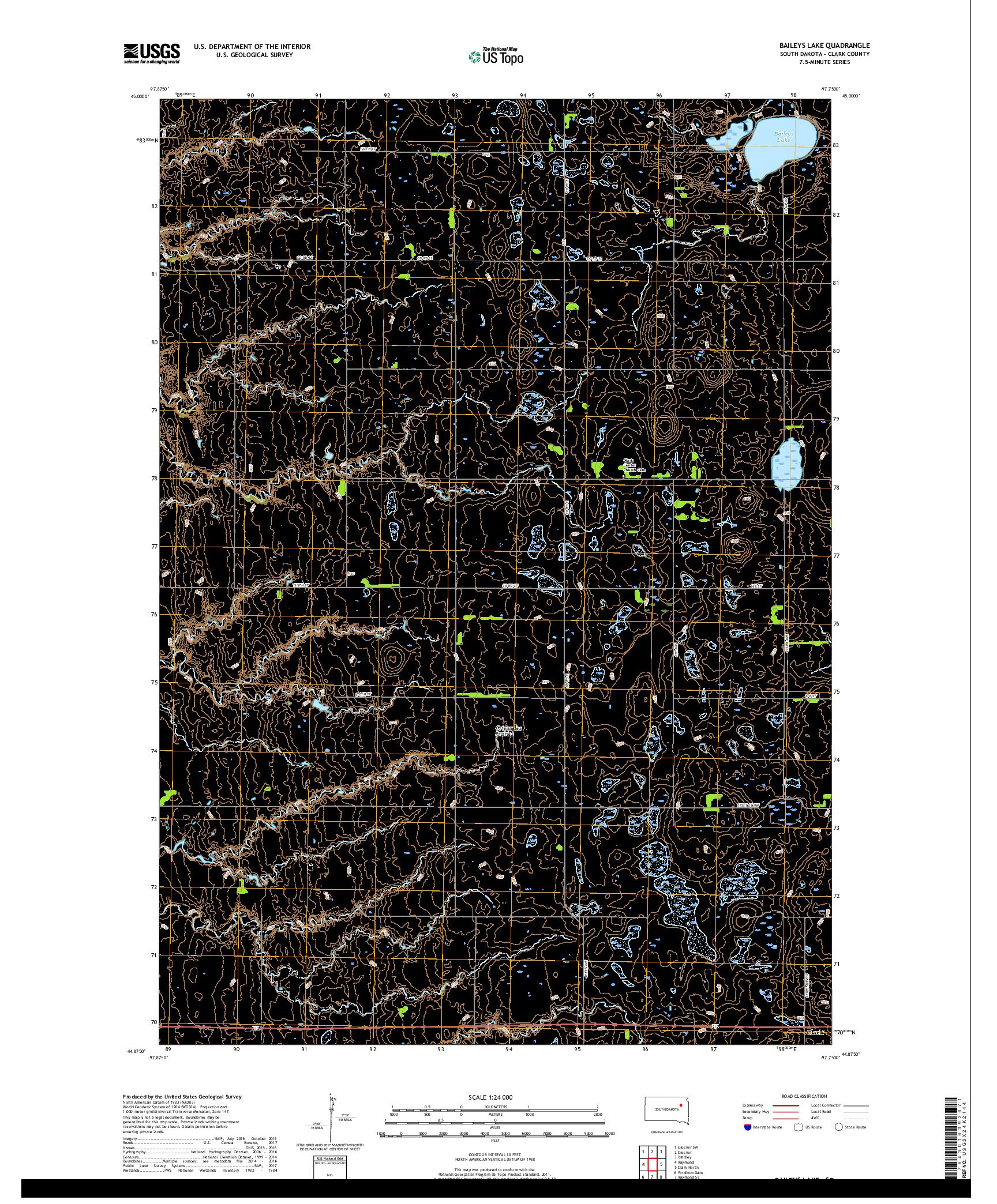 USGS US TOPO 7.5-MINUTE MAP FOR BAILEYS LAKE, SD 2017