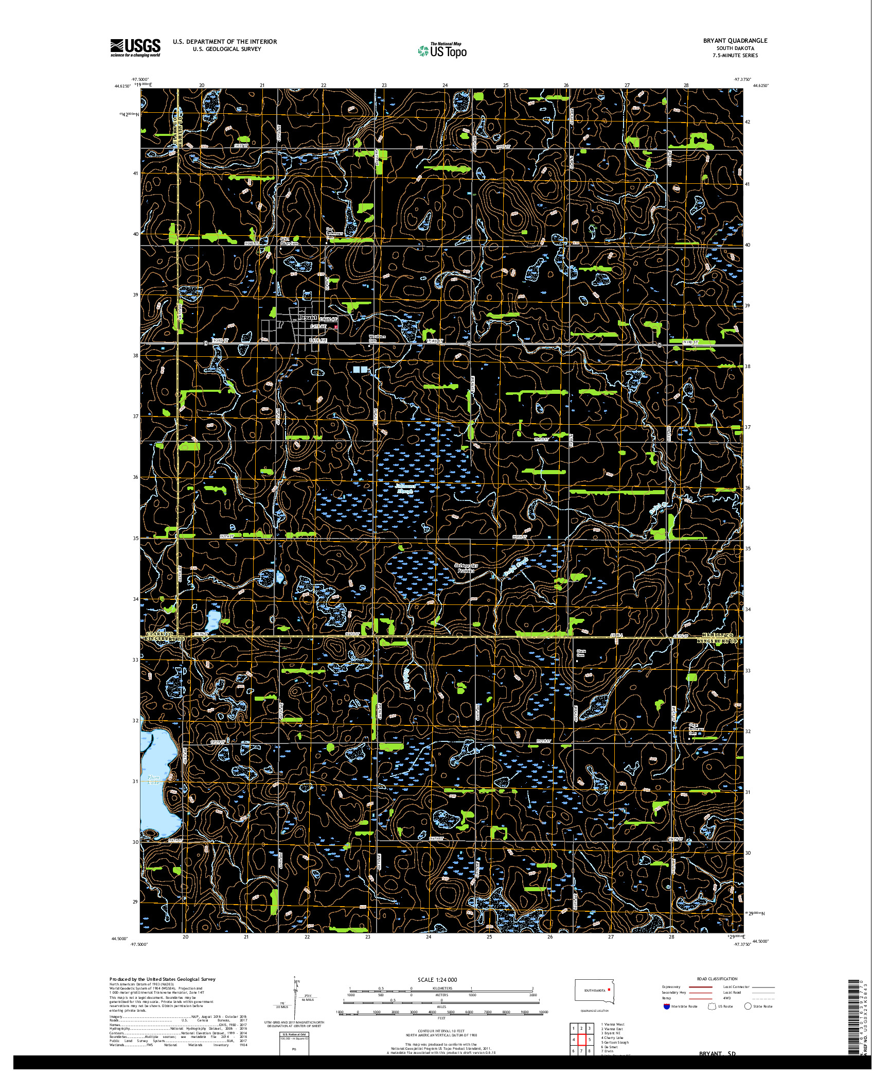 USGS US TOPO 7.5-MINUTE MAP FOR BRYANT, SD 2017