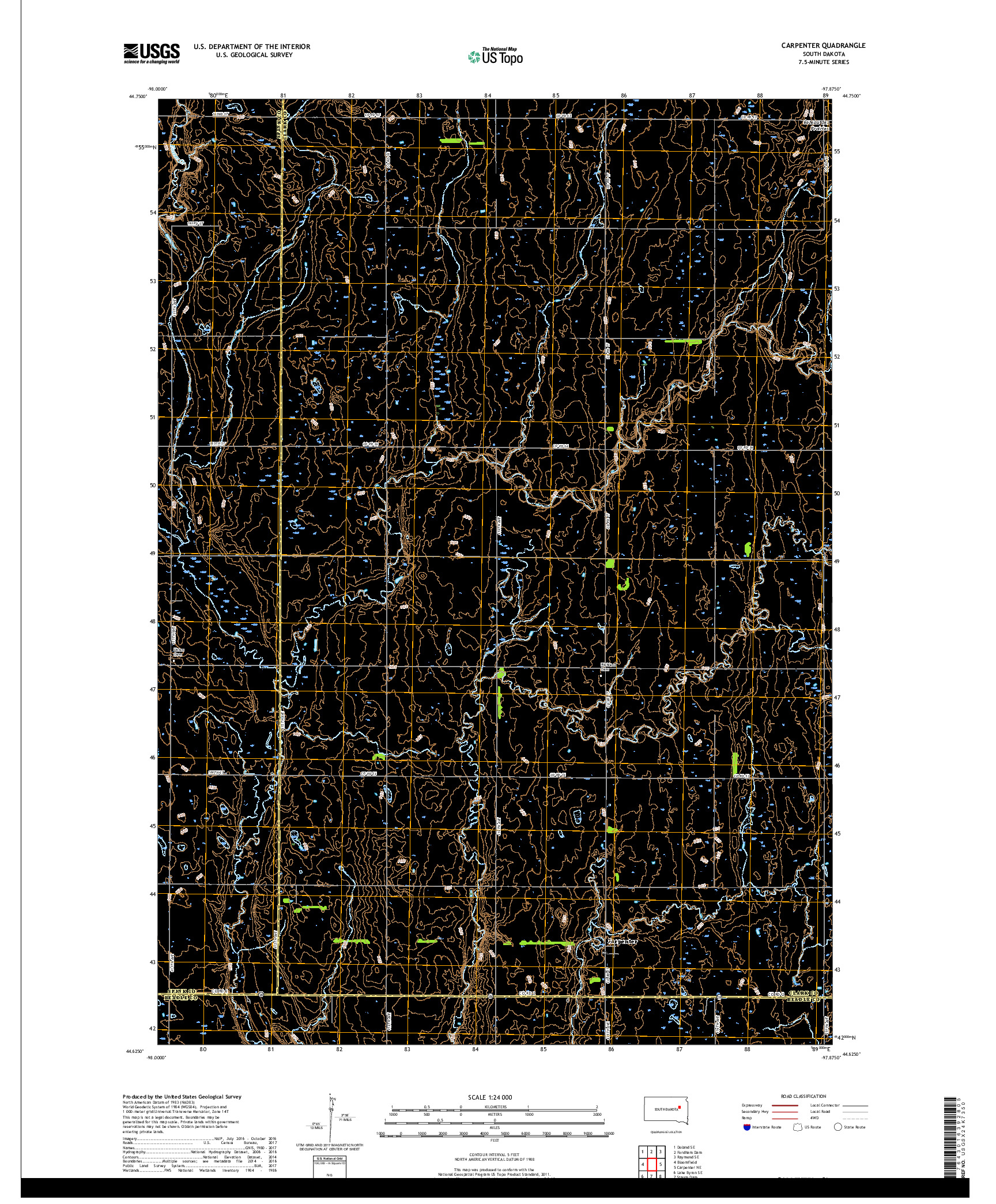 USGS US TOPO 7.5-MINUTE MAP FOR CARPENTER, SD 2017