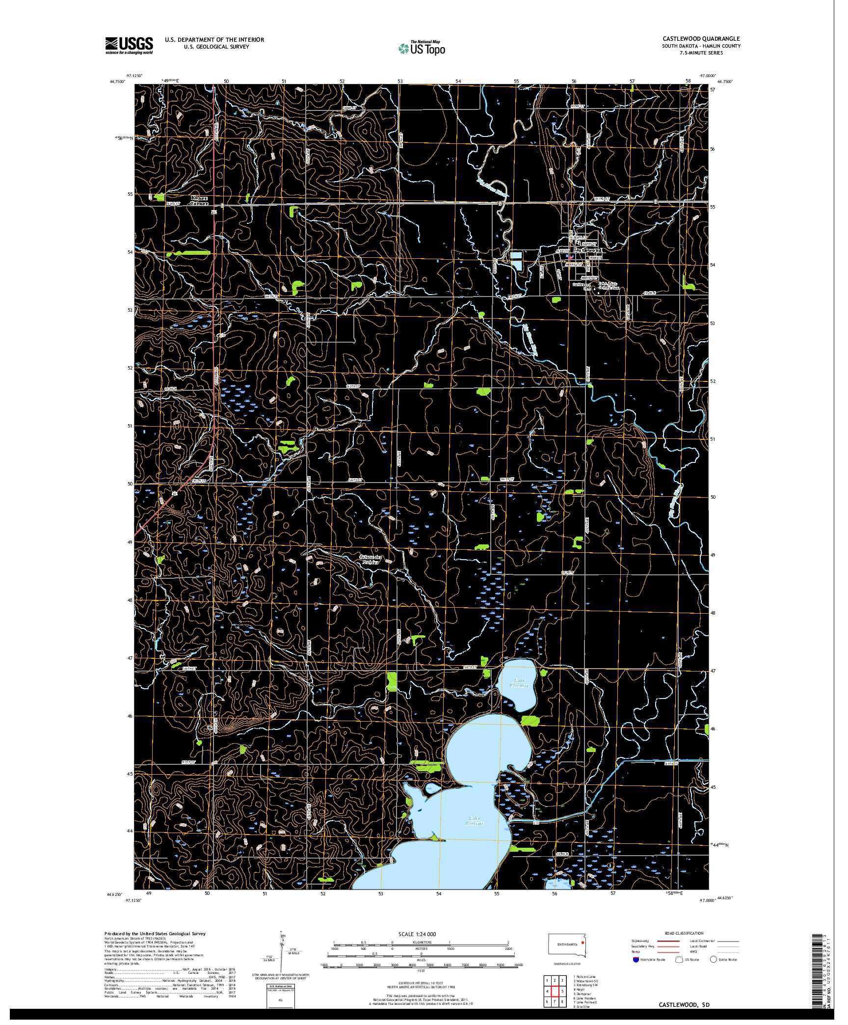 USGS US TOPO 7.5-MINUTE MAP FOR CASTLEWOOD, SD 2017