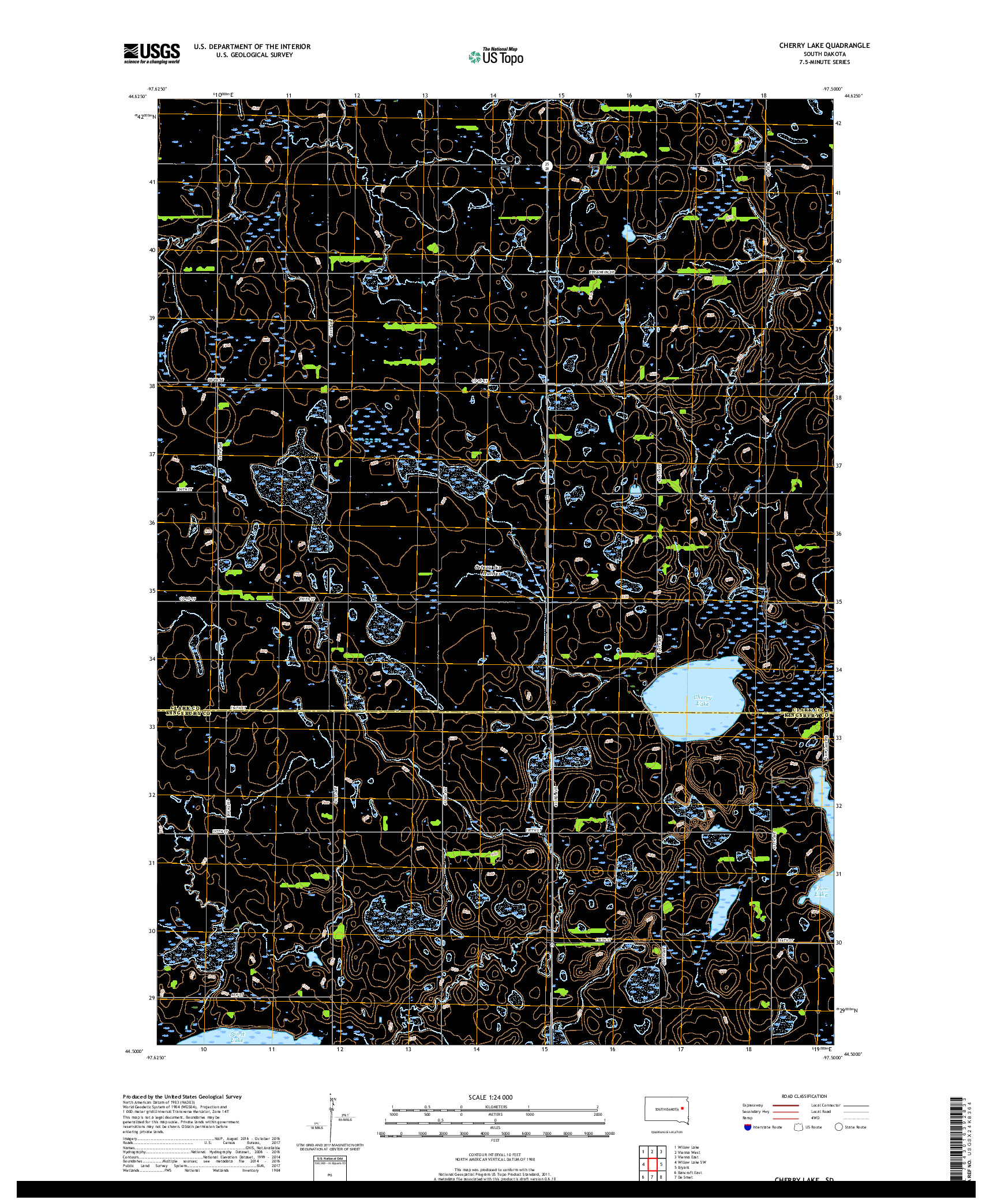 USGS US TOPO 7.5-MINUTE MAP FOR CHERRY LAKE, SD 2017