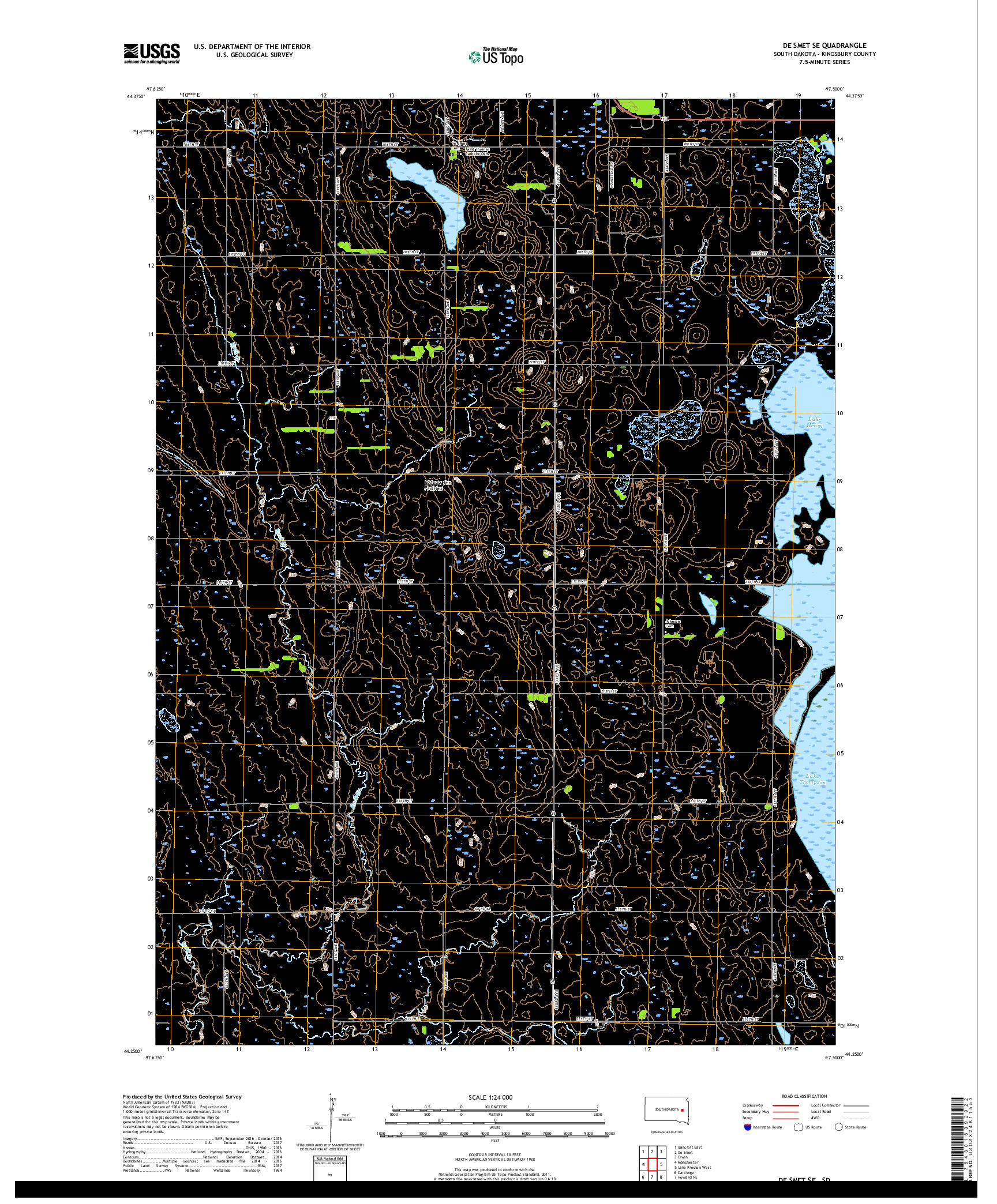 USGS US TOPO 7.5-MINUTE MAP FOR DE SMET SE, SD 2017