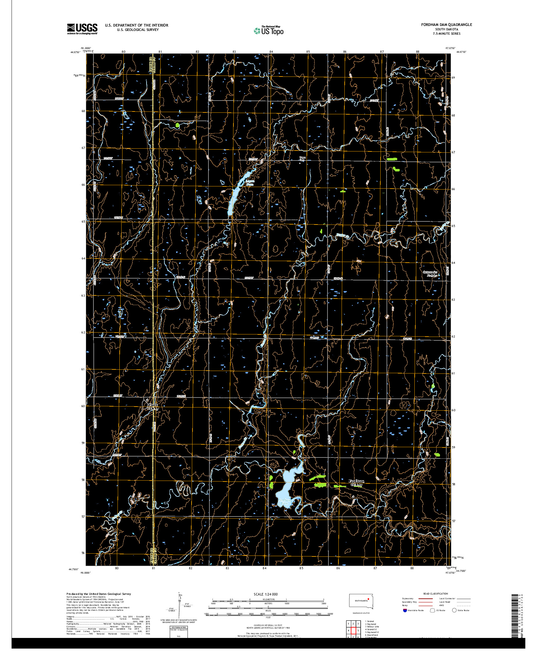 USGS US TOPO 7.5-MINUTE MAP FOR FORDHAM DAM, SD 2017