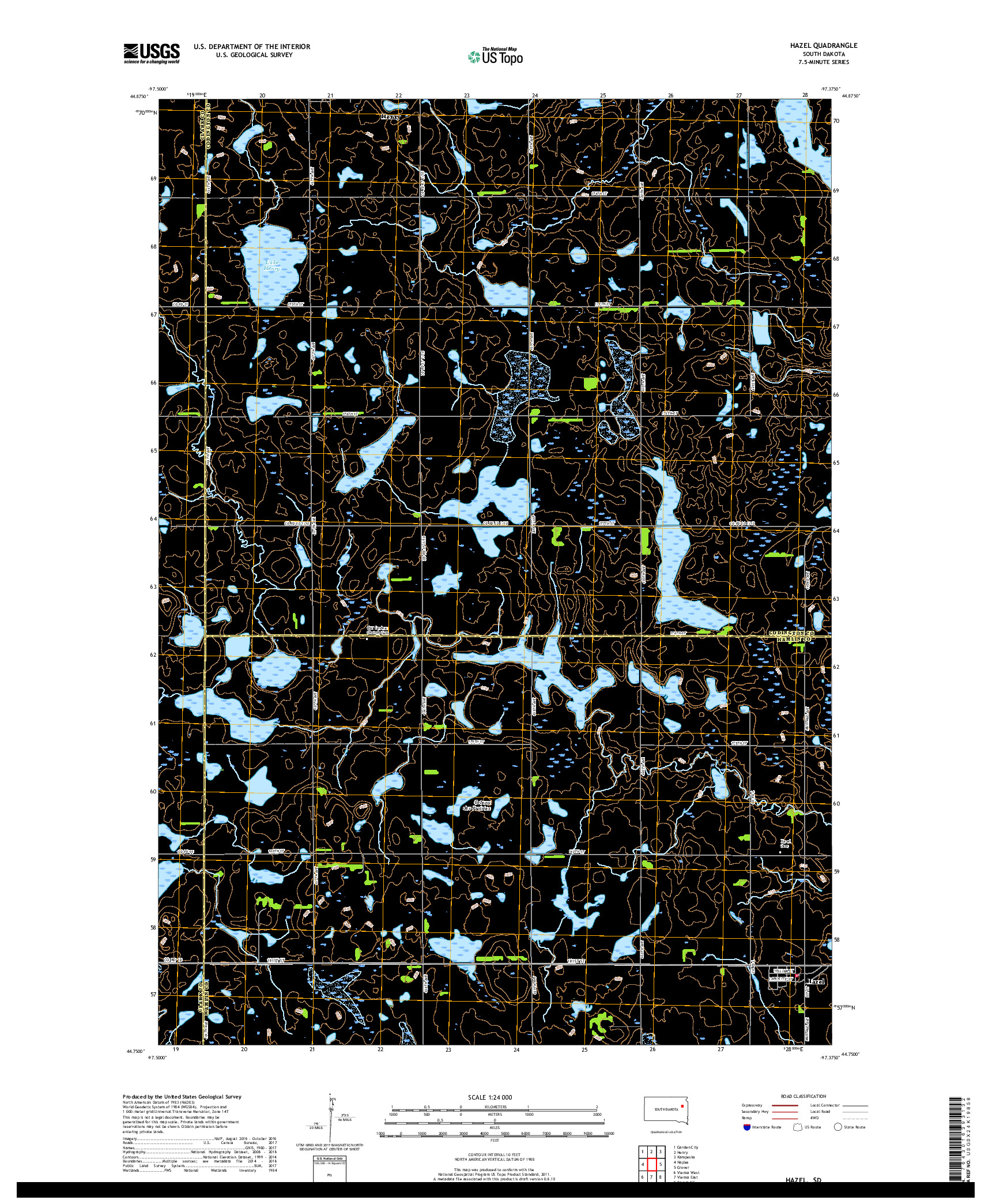 USGS US TOPO 7.5-MINUTE MAP FOR HAZEL, SD 2017