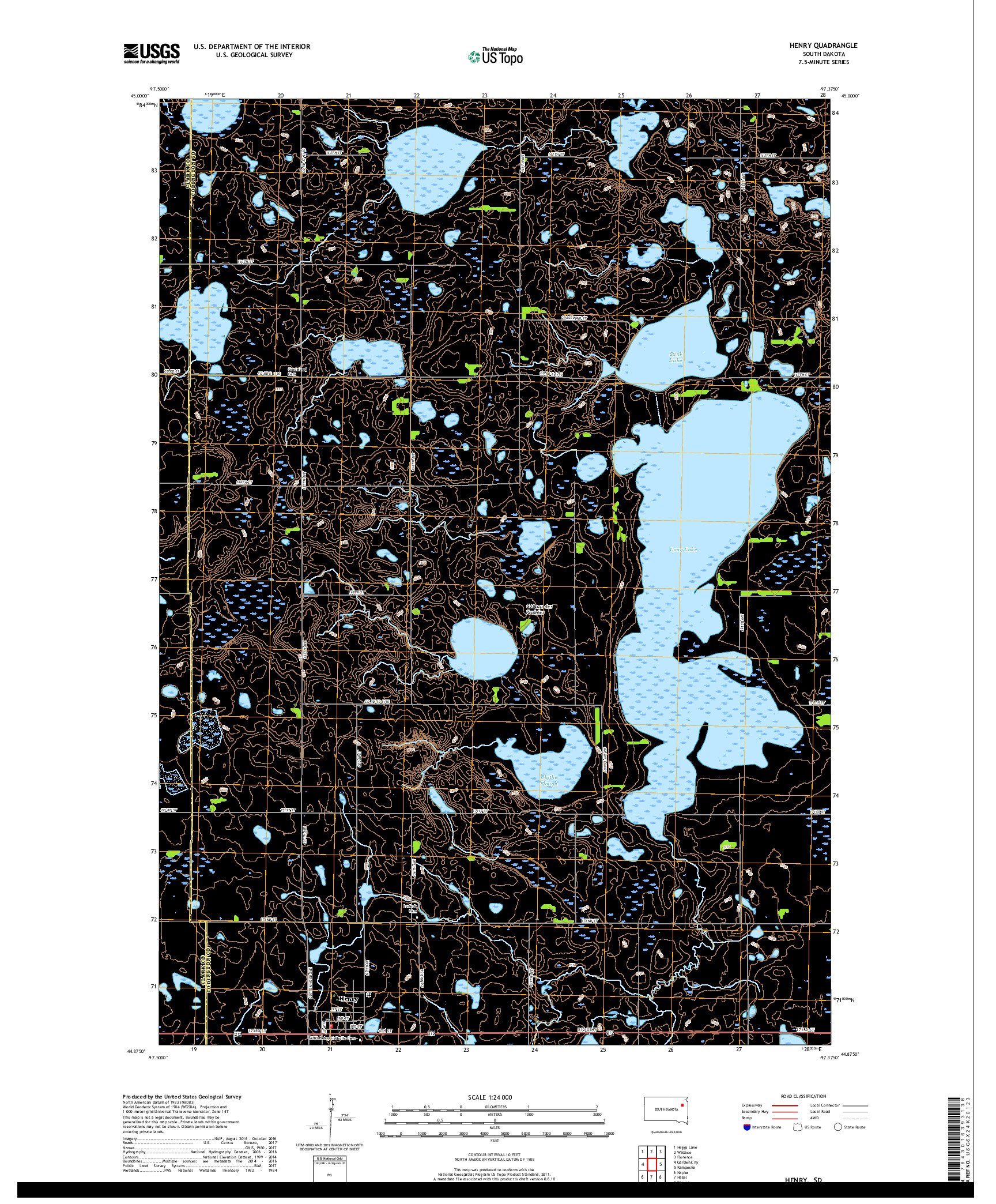 USGS US TOPO 7.5-MINUTE MAP FOR HENRY, SD 2017