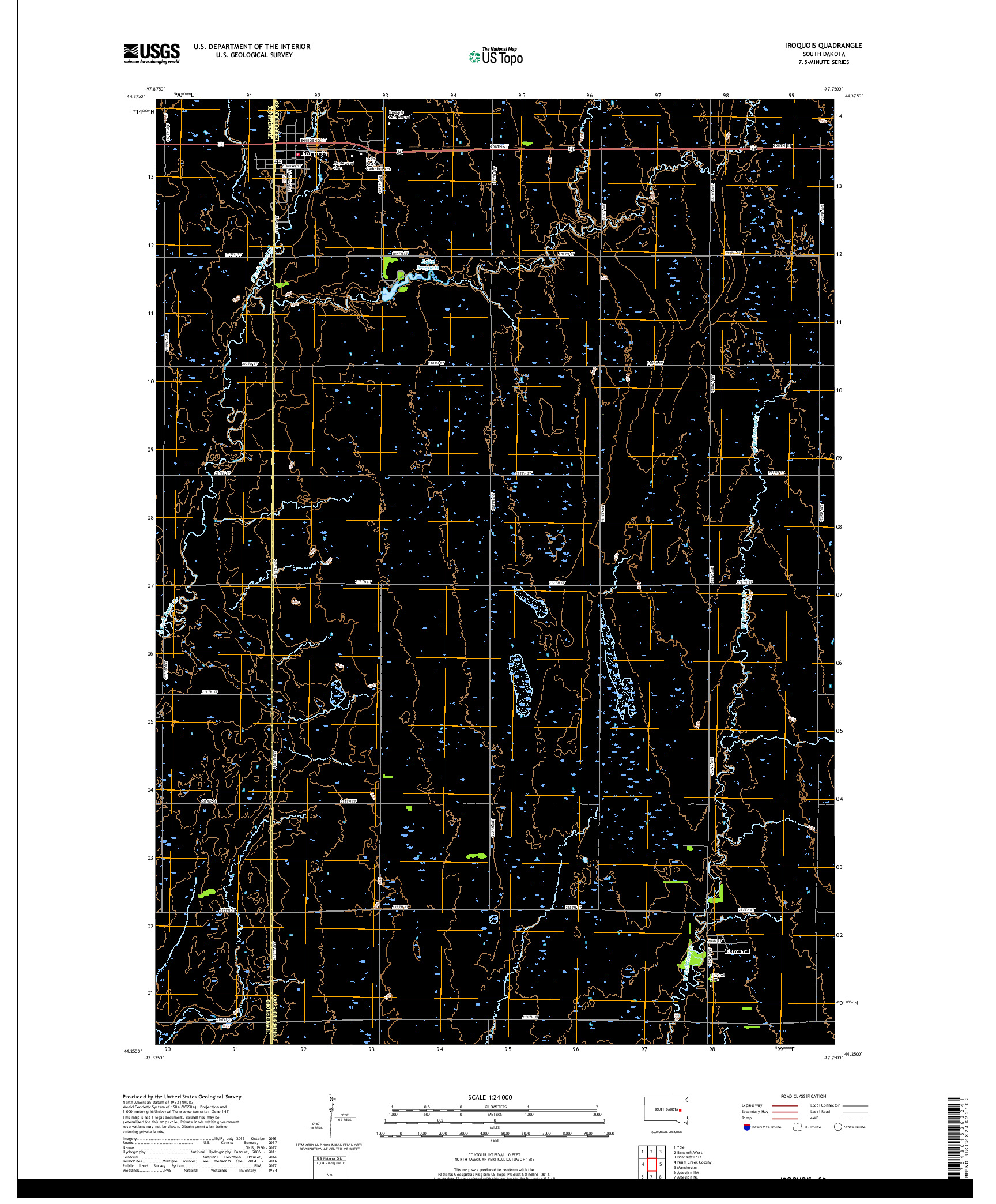 USGS US TOPO 7.5-MINUTE MAP FOR IROQUOIS, SD 2017