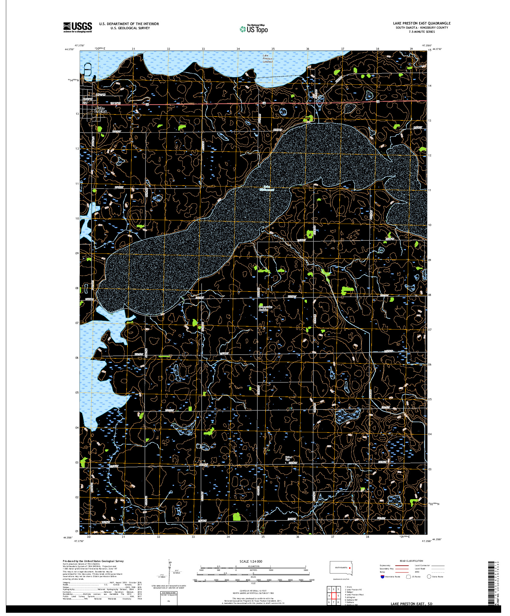 USGS US TOPO 7.5-MINUTE MAP FOR LAKE PRESTON EAST, SD 2017