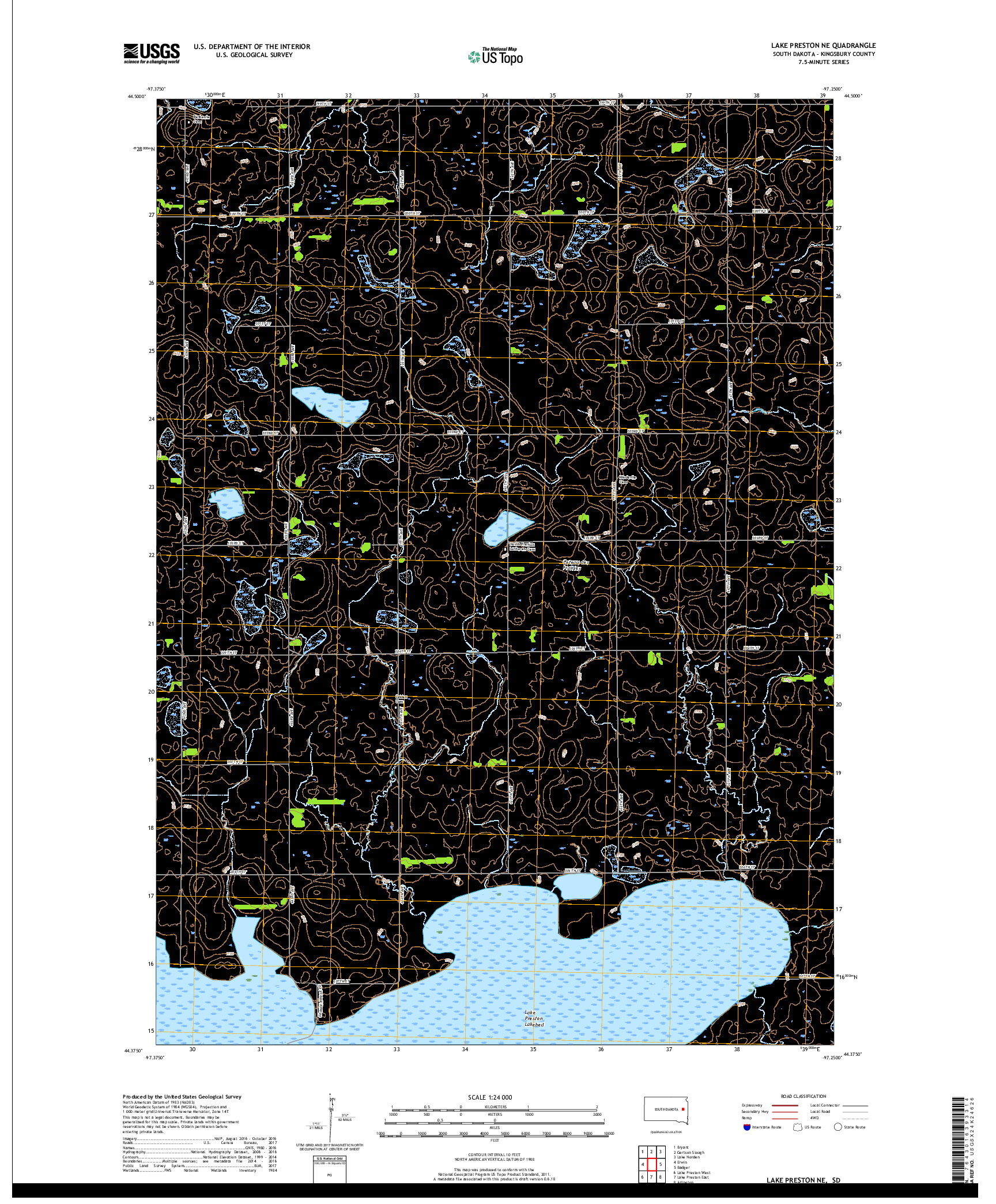 USGS US TOPO 7.5-MINUTE MAP FOR LAKE PRESTON NE, SD 2017