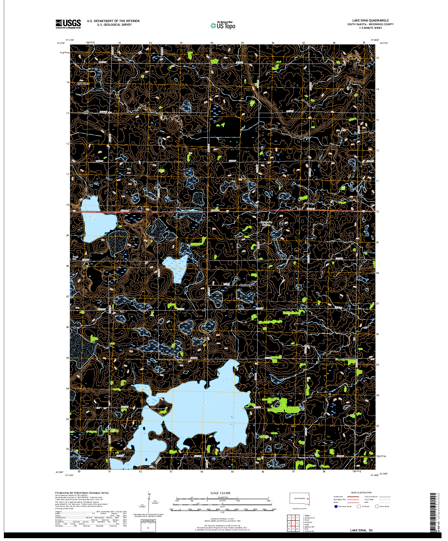 USGS US TOPO 7.5-MINUTE MAP FOR LAKE SINAI, SD 2017