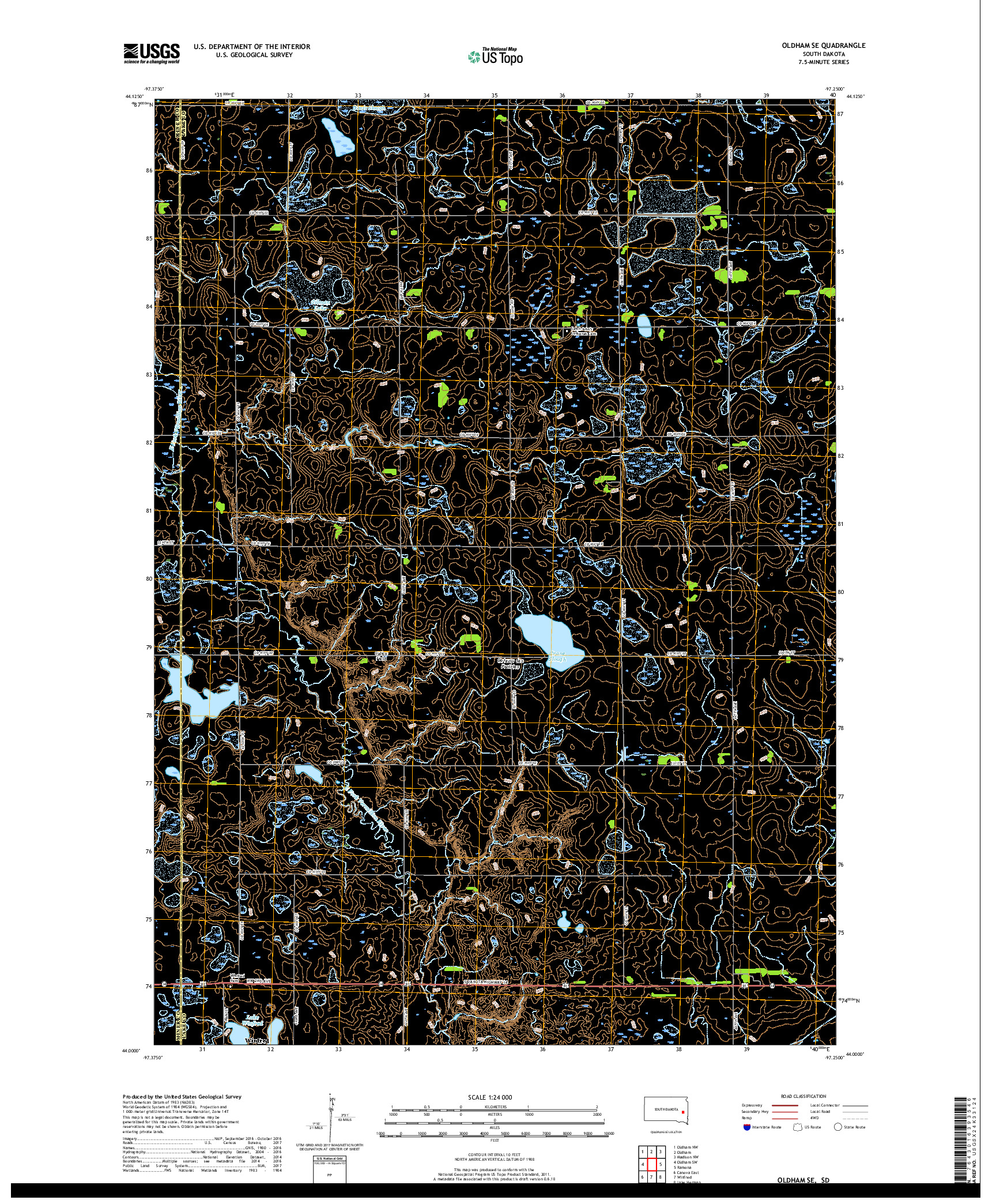 USGS US TOPO 7.5-MINUTE MAP FOR OLDHAM SE, SD 2017