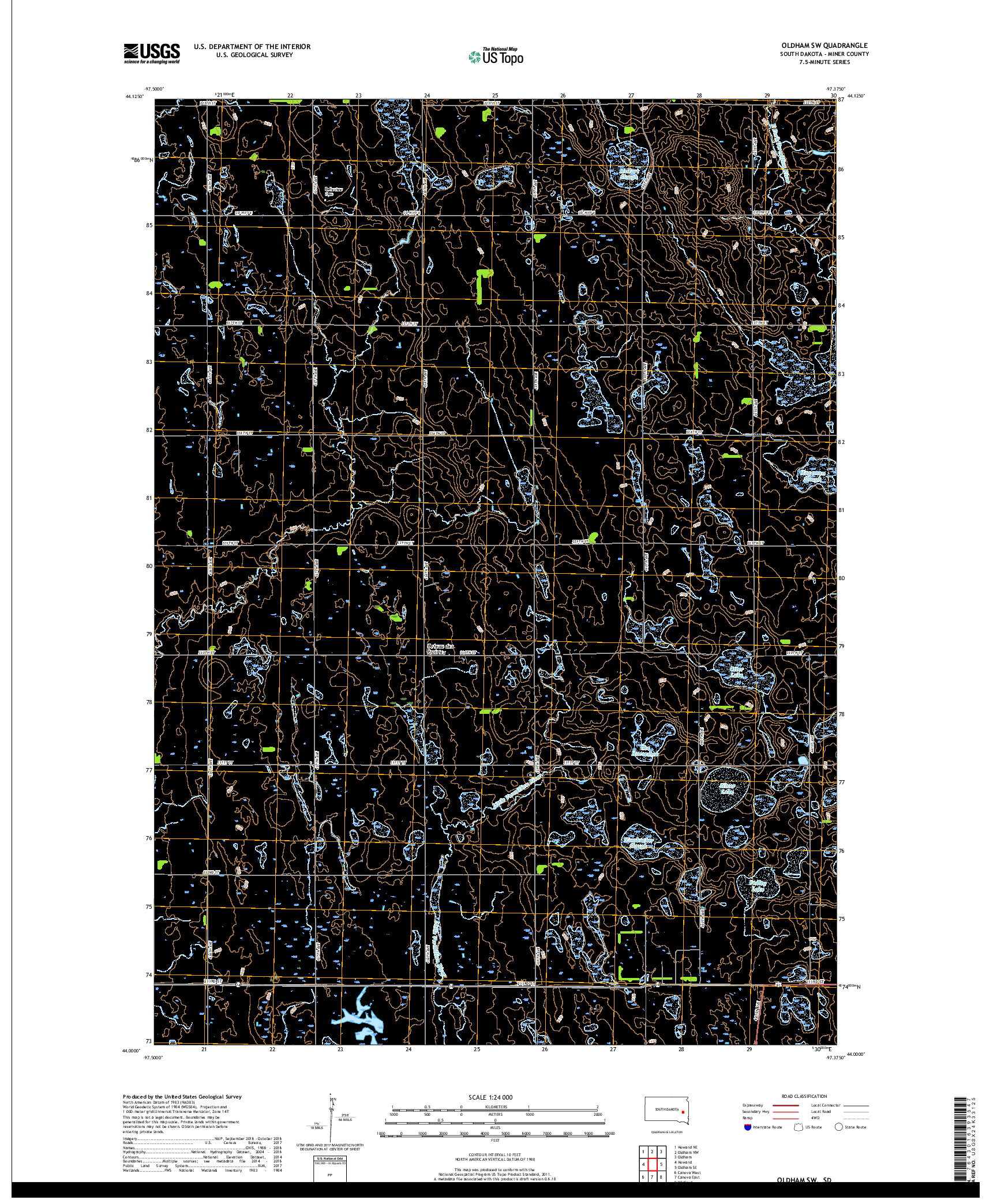 USGS US TOPO 7.5-MINUTE MAP FOR OLDHAM SW, SD 2017