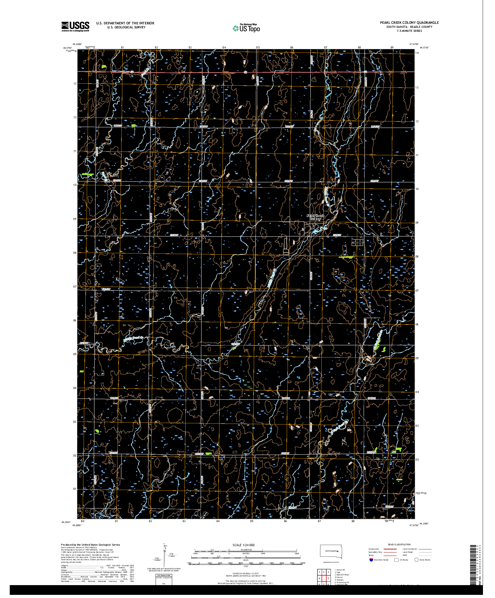 USGS US TOPO 7.5-MINUTE MAP FOR PEARL CREEK COLONY, SD 2017