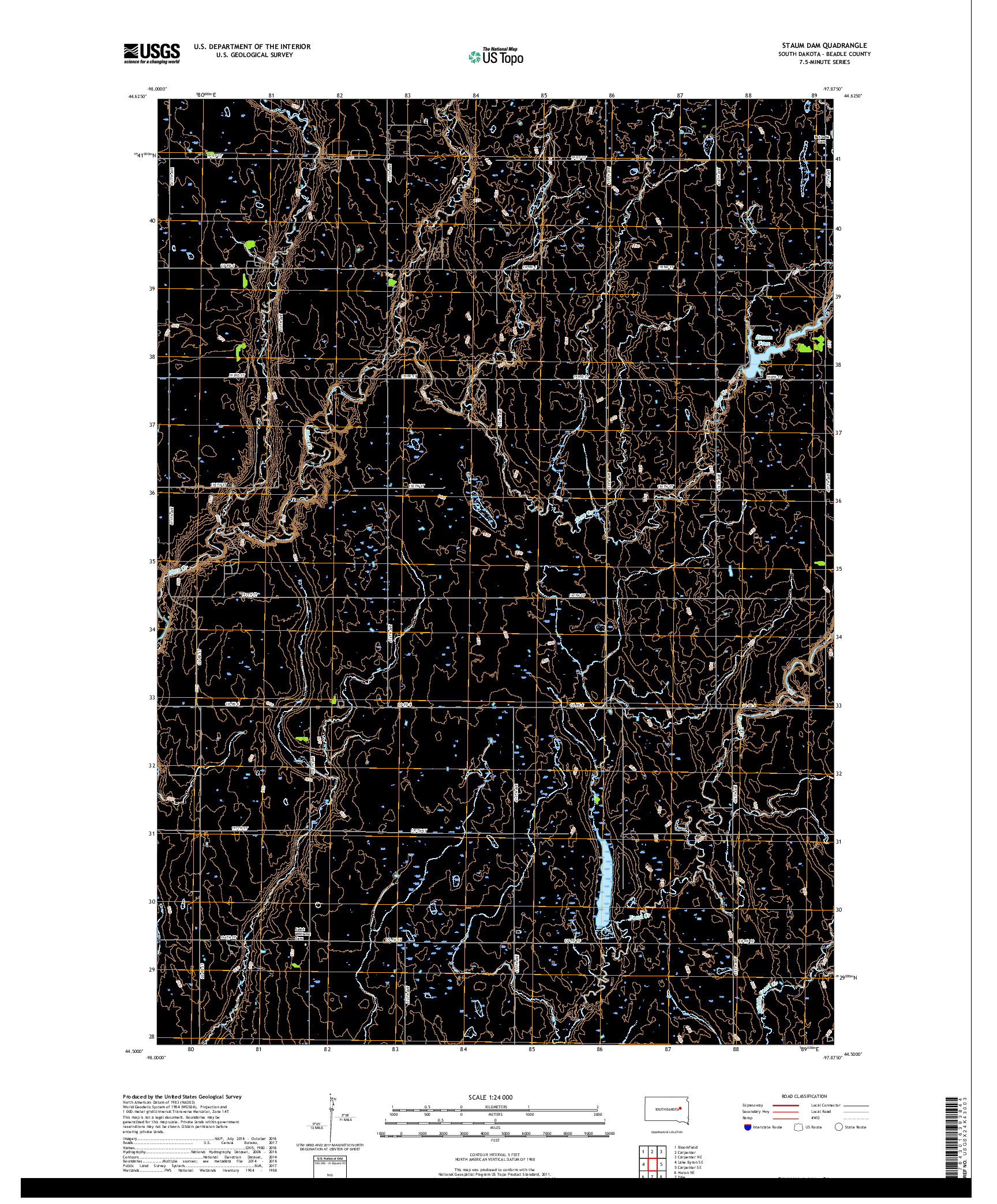 USGS US TOPO 7.5-MINUTE MAP FOR STAUM DAM, SD 2017