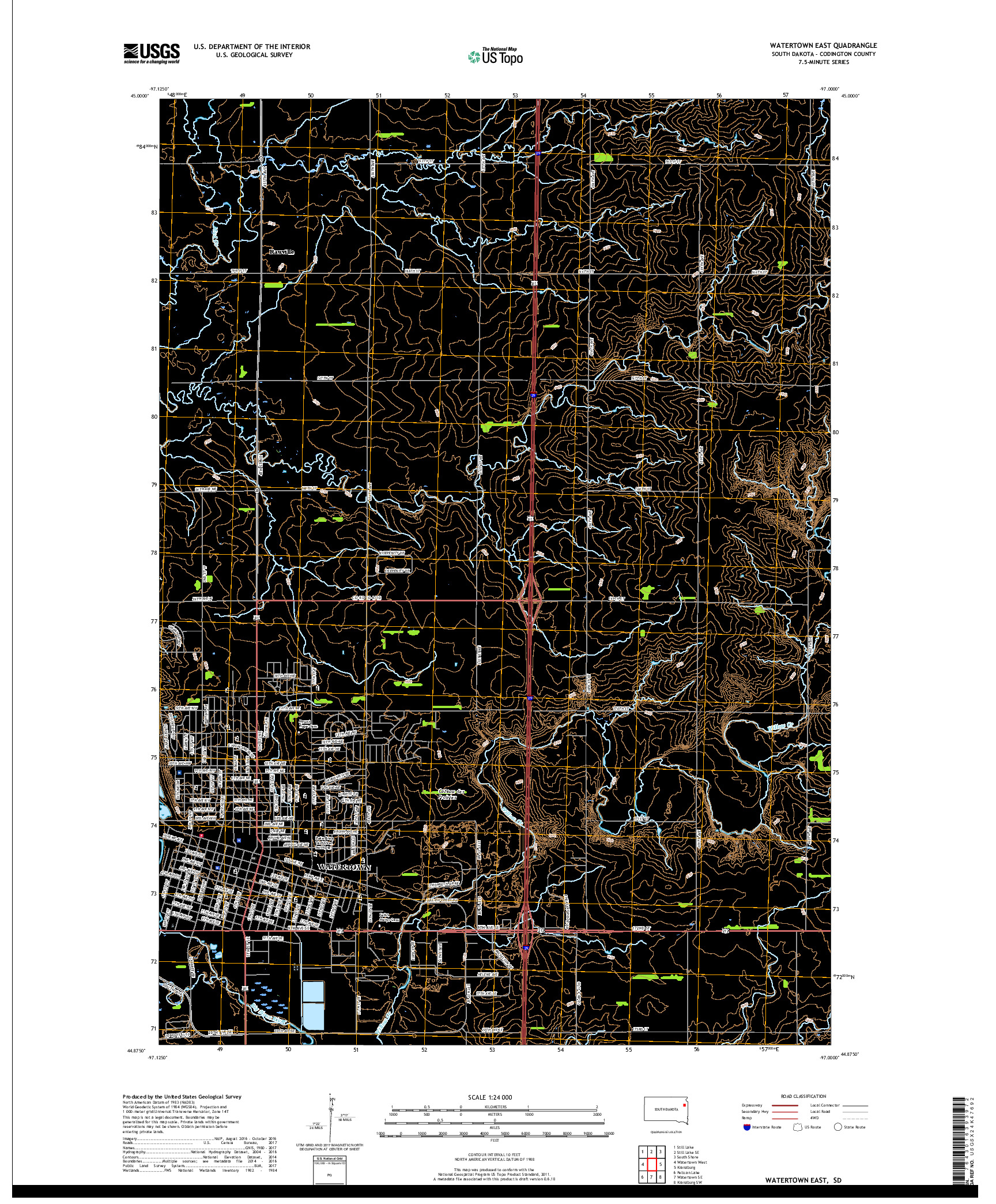 USGS US TOPO 7.5-MINUTE MAP FOR WATERTOWN EAST, SD 2017