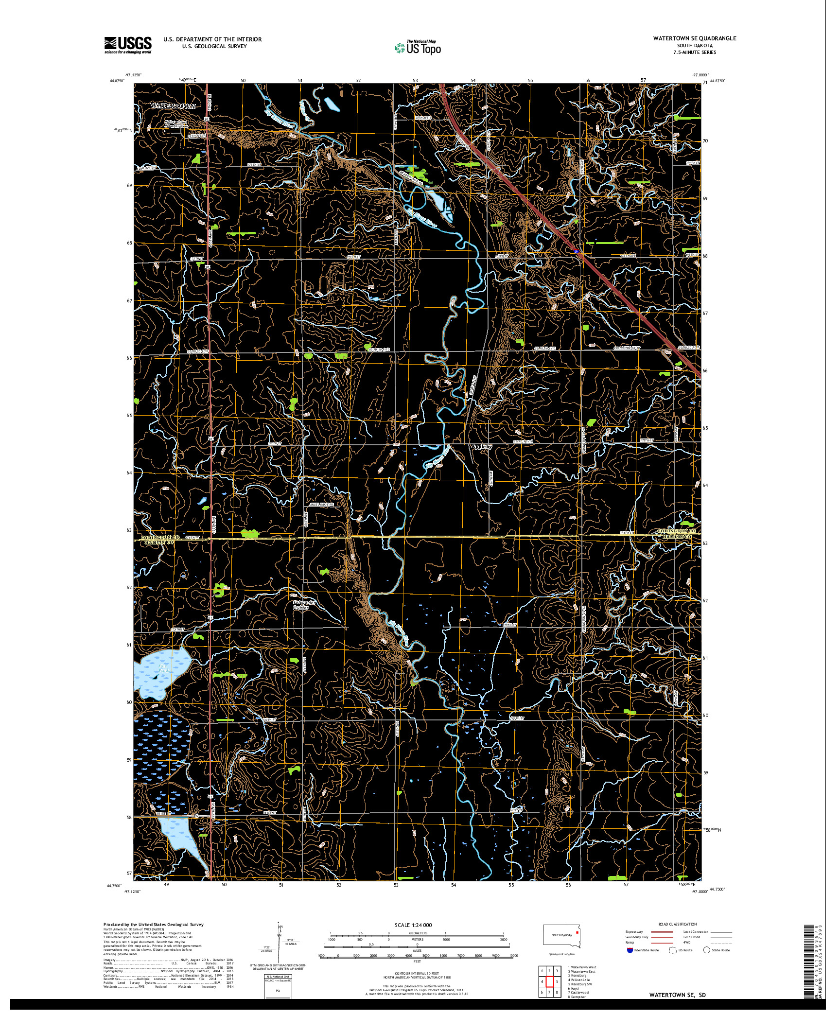 USGS US TOPO 7.5-MINUTE MAP FOR WATERTOWN SE, SD 2017