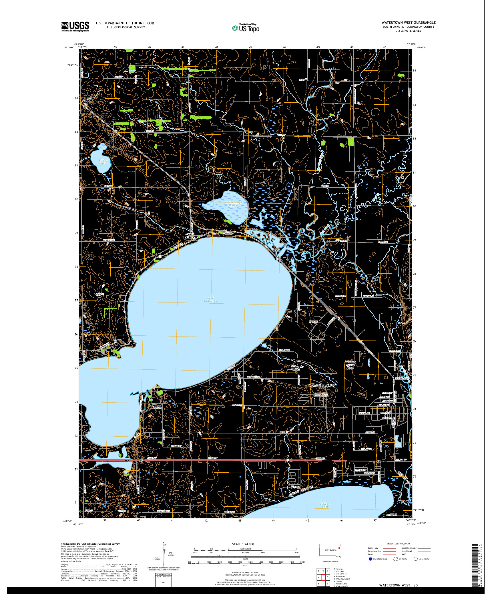 USGS US TOPO 7.5-MINUTE MAP FOR WATERTOWN WEST, SD 2017