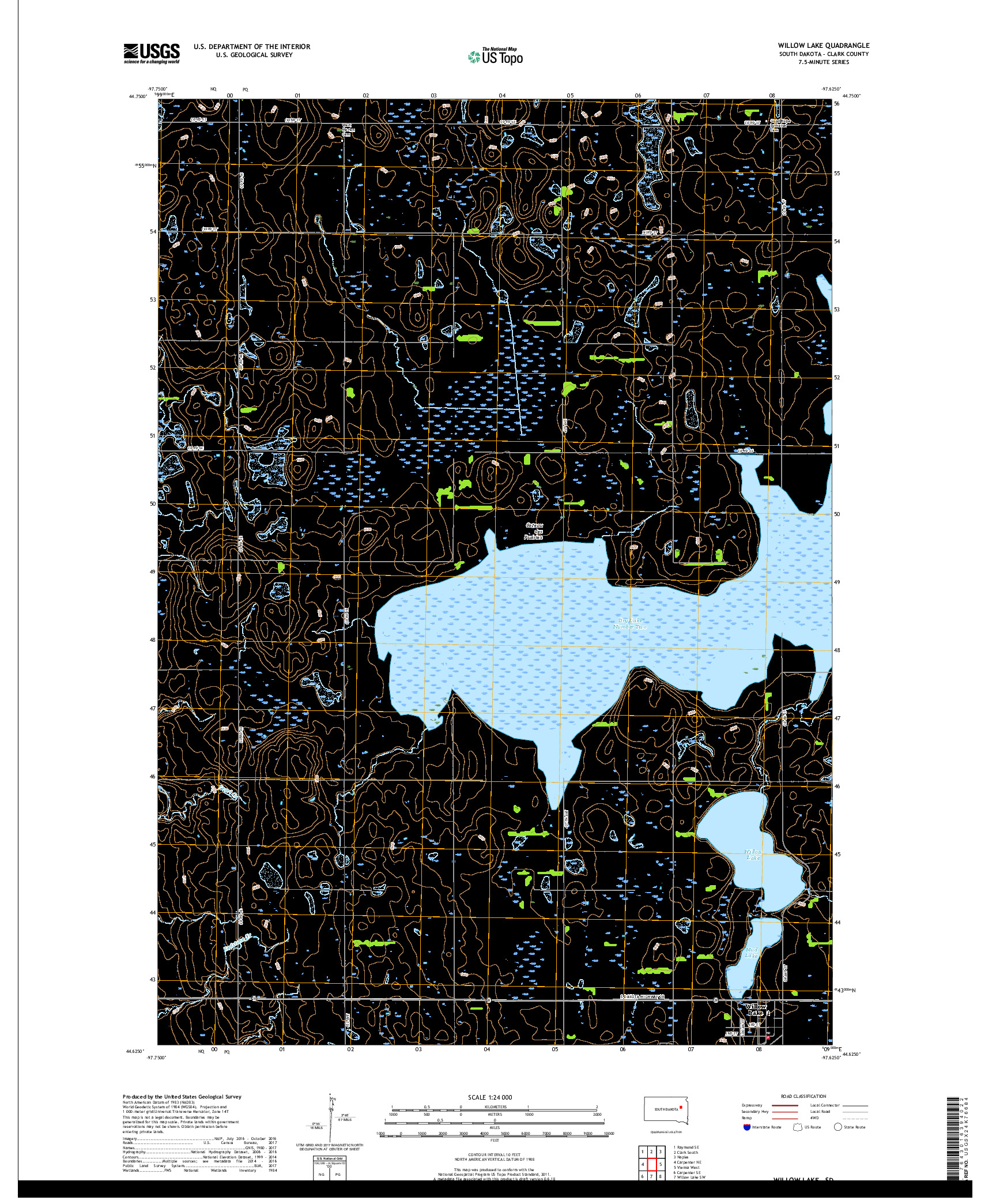 USGS US TOPO 7.5-MINUTE MAP FOR WILLOW LAKE, SD 2017