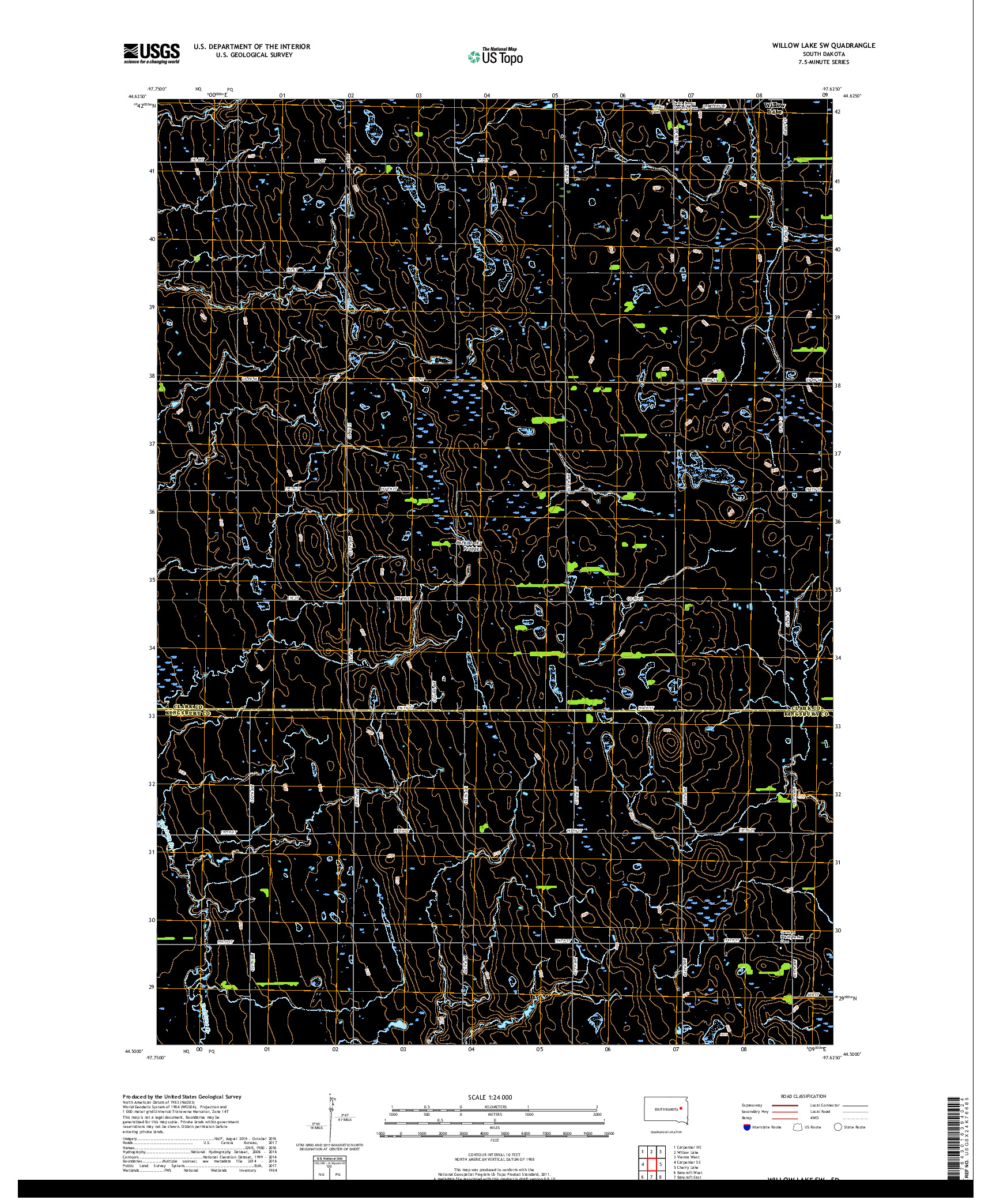 USGS US TOPO 7.5-MINUTE MAP FOR WILLOW LAKE SW, SD 2017