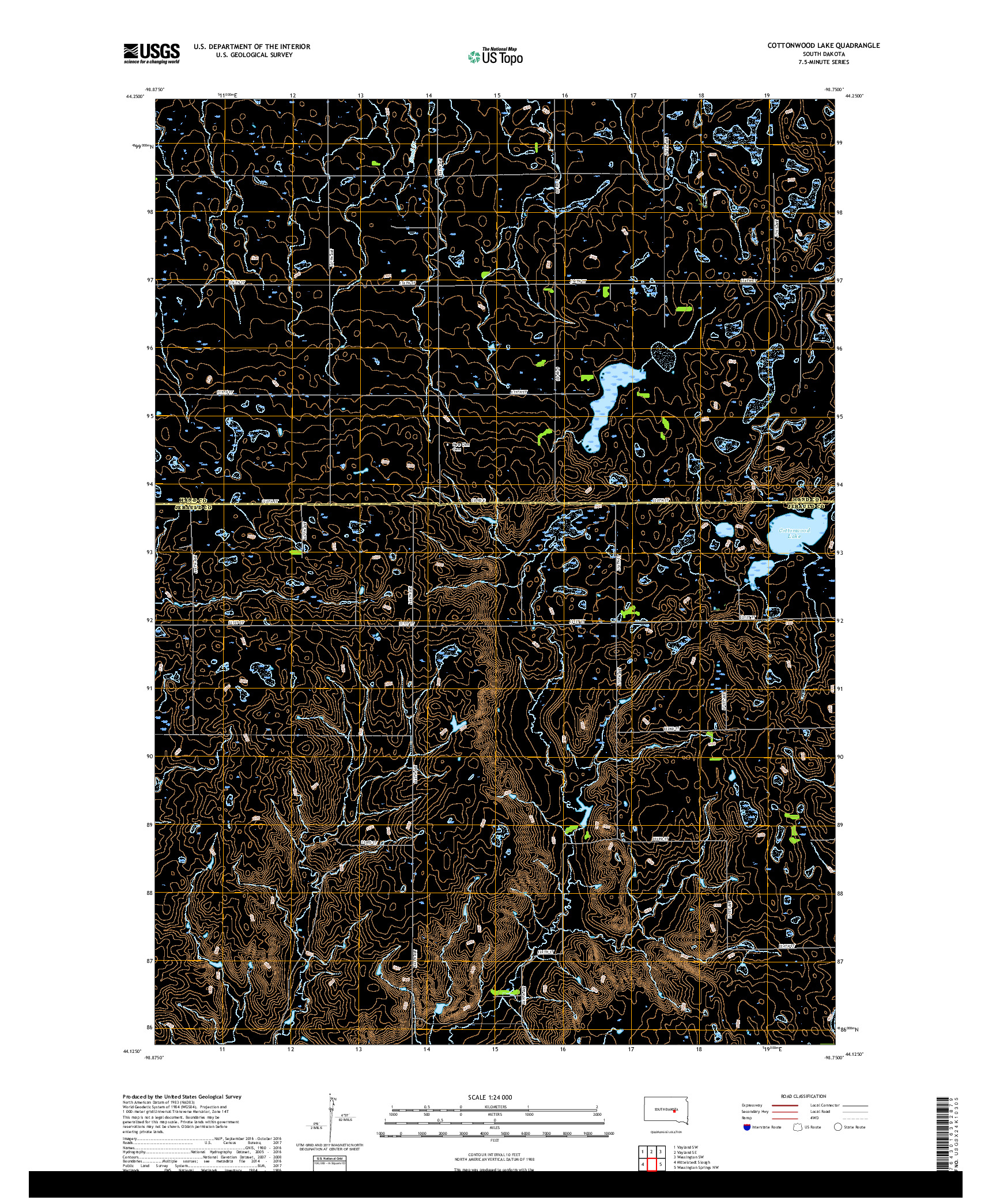 USGS US TOPO 7.5-MINUTE MAP FOR COTTONWOOD LAKE, SD 2017