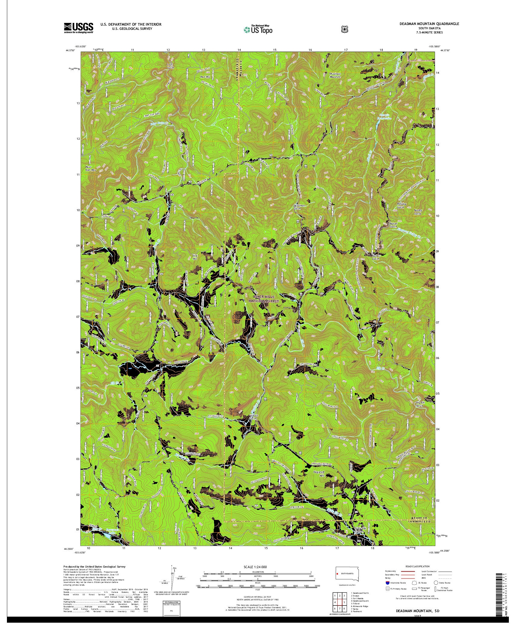 USGS US TOPO 7.5-MINUTE MAP FOR DEADMAN MOUNTAIN, SD 2017