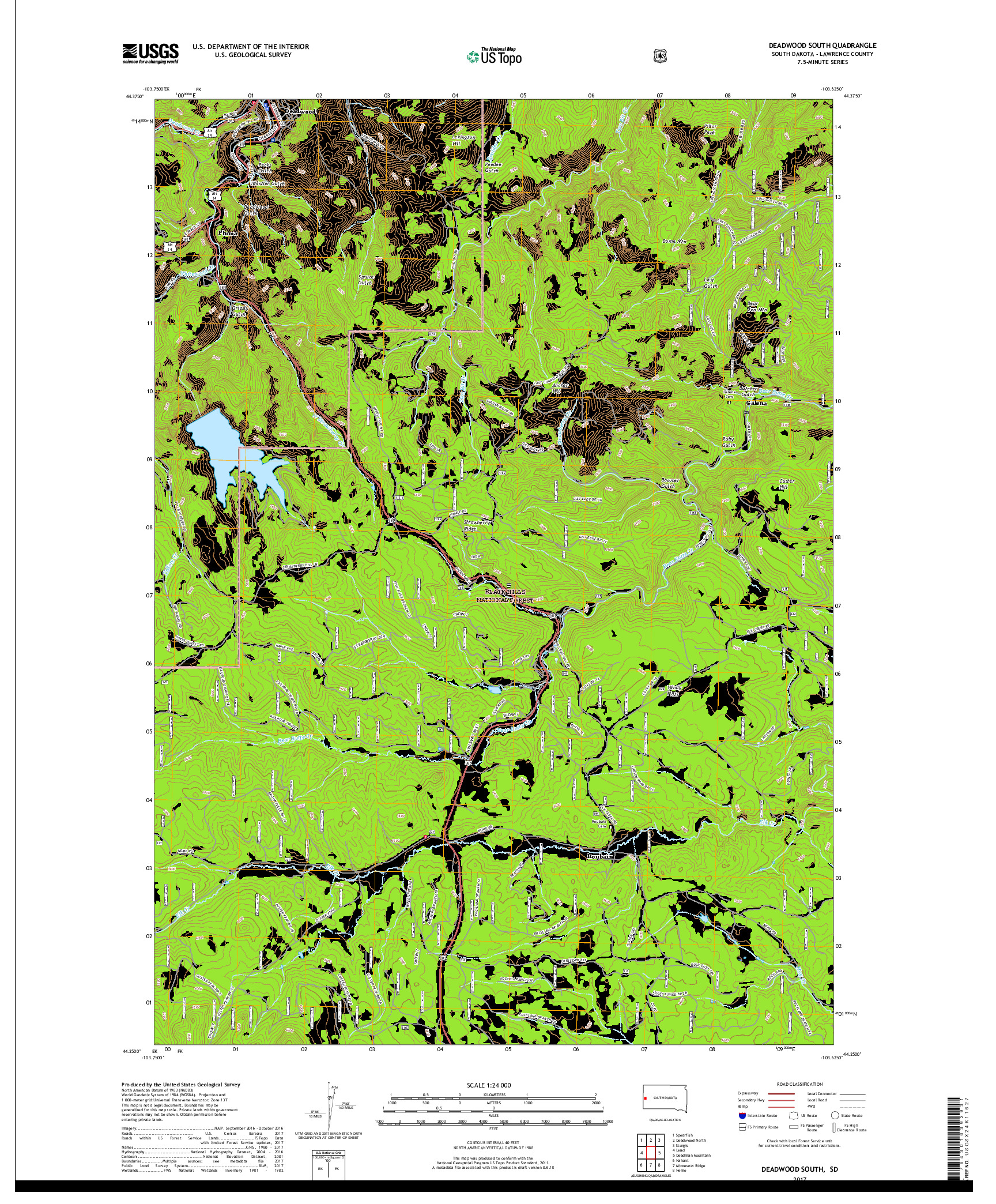 USGS US TOPO 7.5-MINUTE MAP FOR DEADWOOD SOUTH, SD 2017