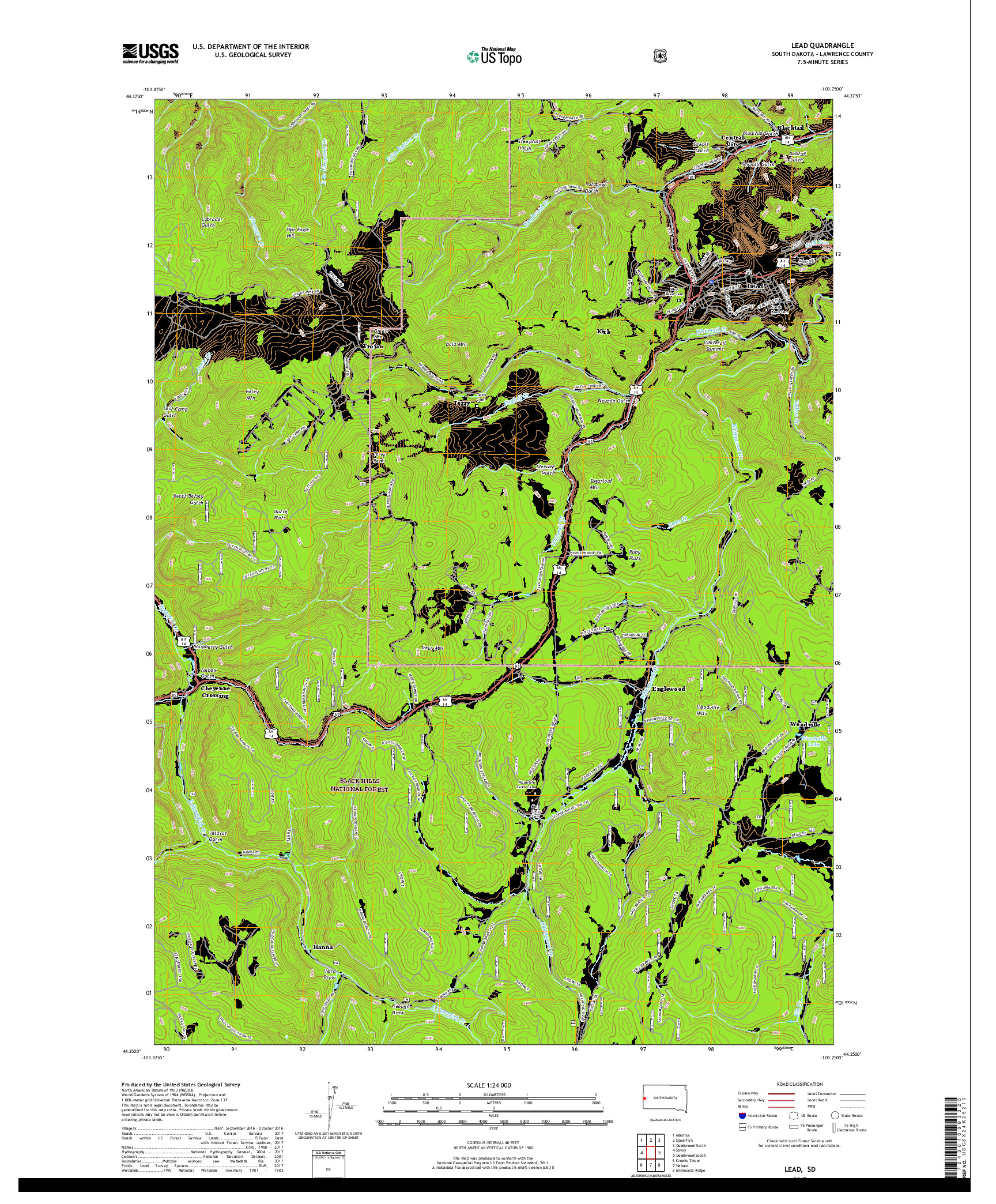 USGS US TOPO 7.5-MINUTE MAP FOR LEAD, SD 2017