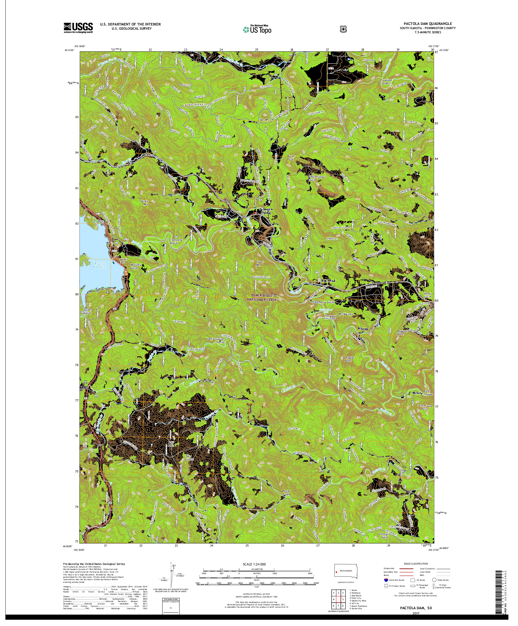 USGS US TOPO 7.5-MINUTE MAP FOR PACTOLA DAM, SD 2017