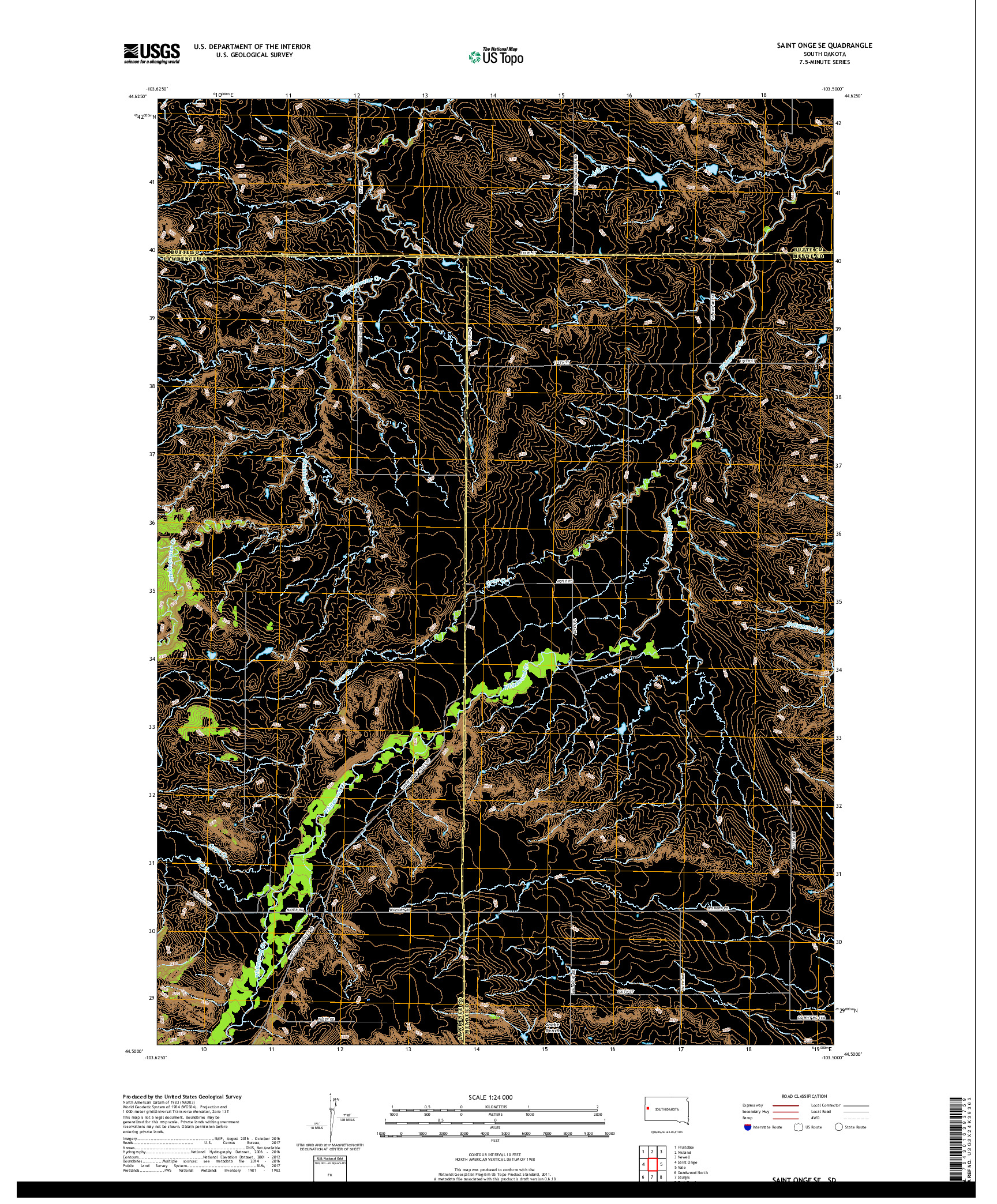 USGS US TOPO 7.5-MINUTE MAP FOR SAINT ONGE SE, SD 2017