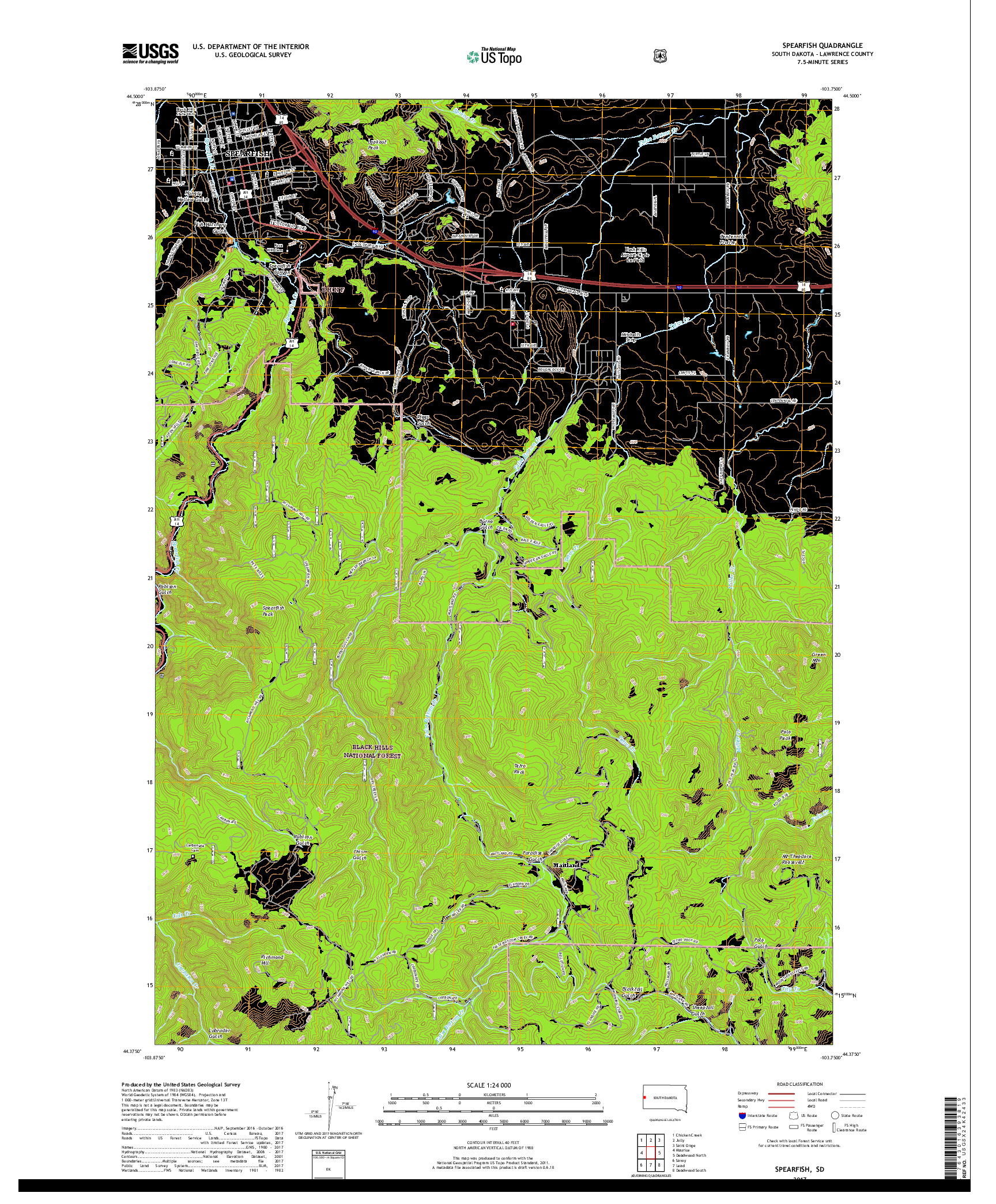 USGS US TOPO 7.5-MINUTE MAP FOR SPEARFISH, SD 2017