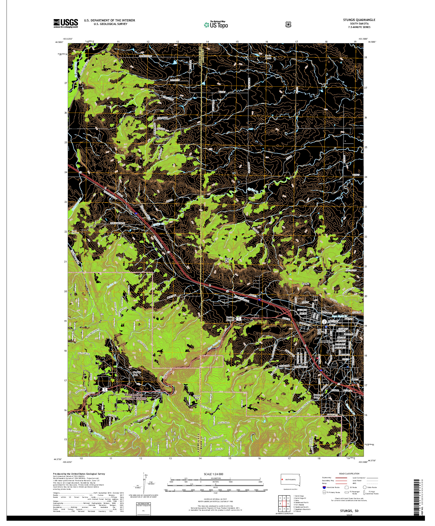 USGS US TOPO 7.5-MINUTE MAP FOR STURGIS, SD 2017
