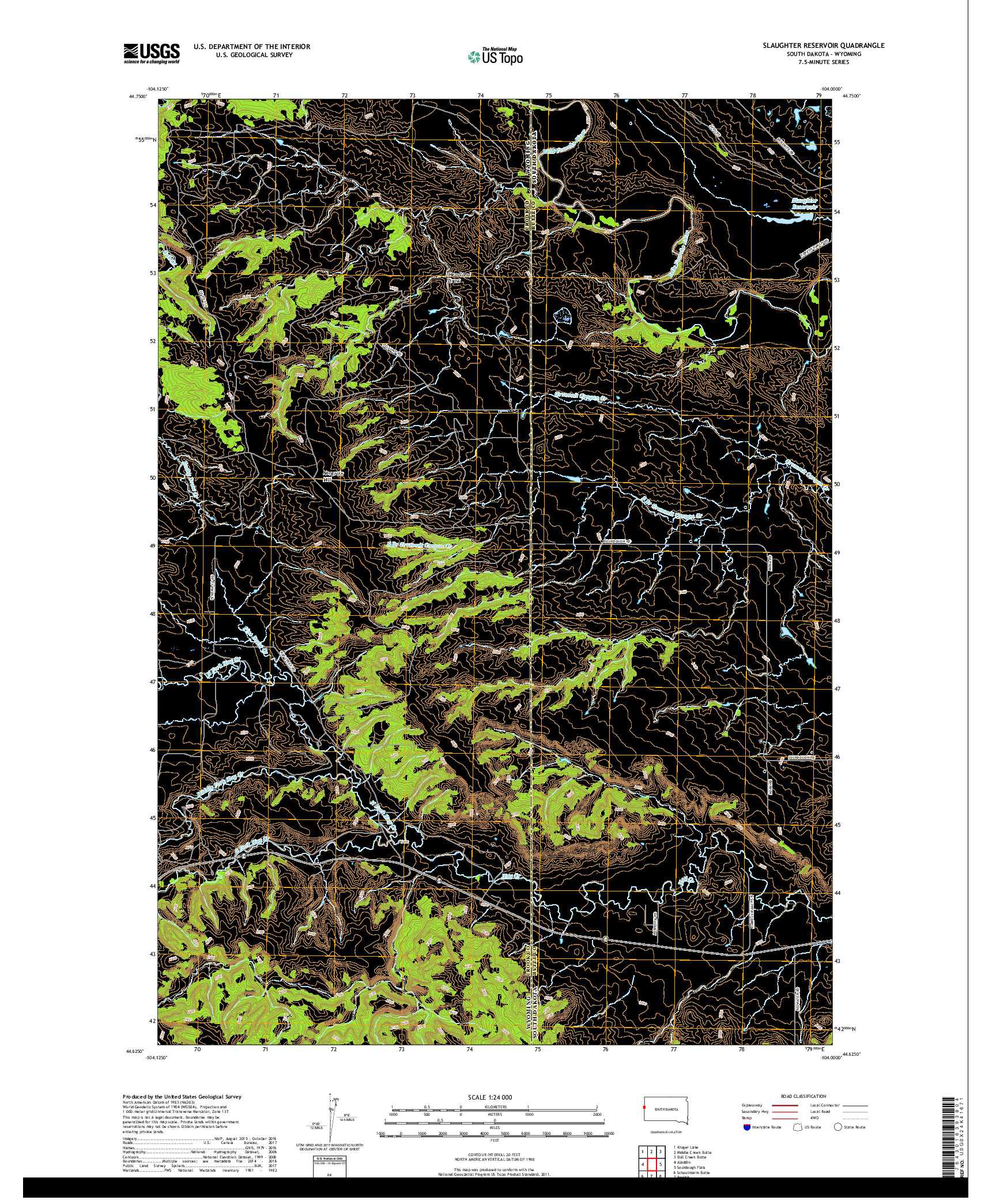 USGS US TOPO 7.5-MINUTE MAP FOR SLAUGHTER RESERVOIR, SD,WY 2017