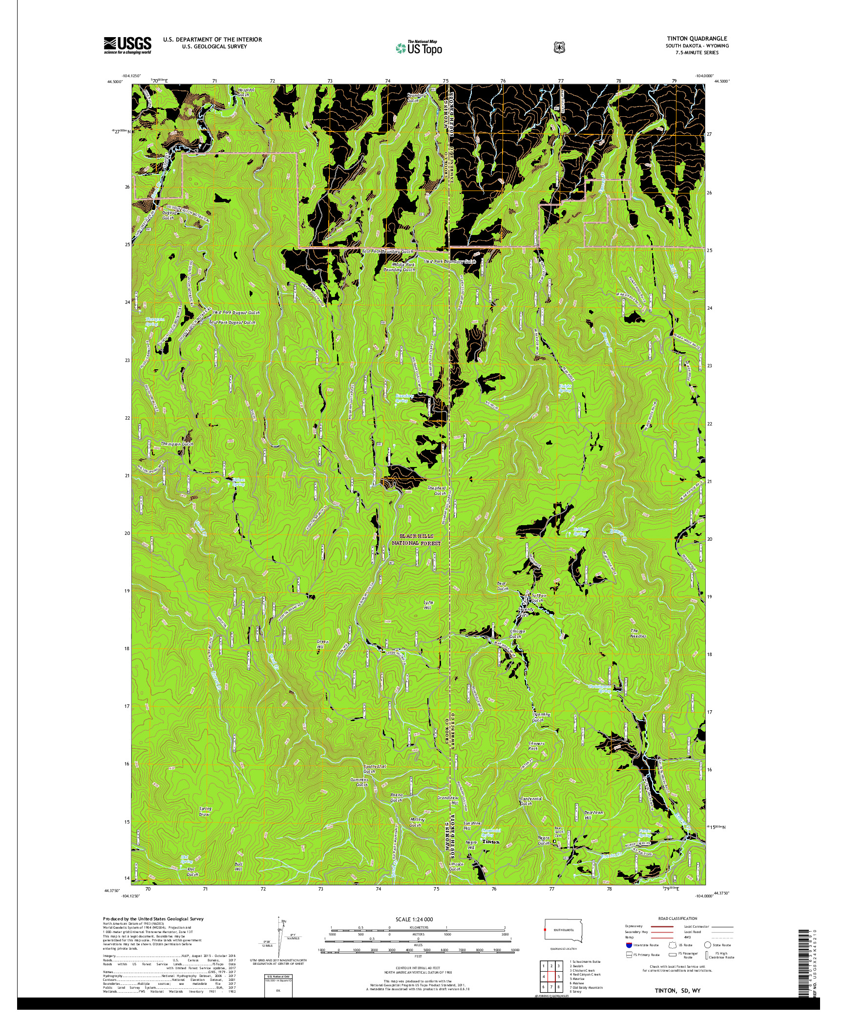 USGS US TOPO 7.5-MINUTE MAP FOR TINTON, SD,WY 2017