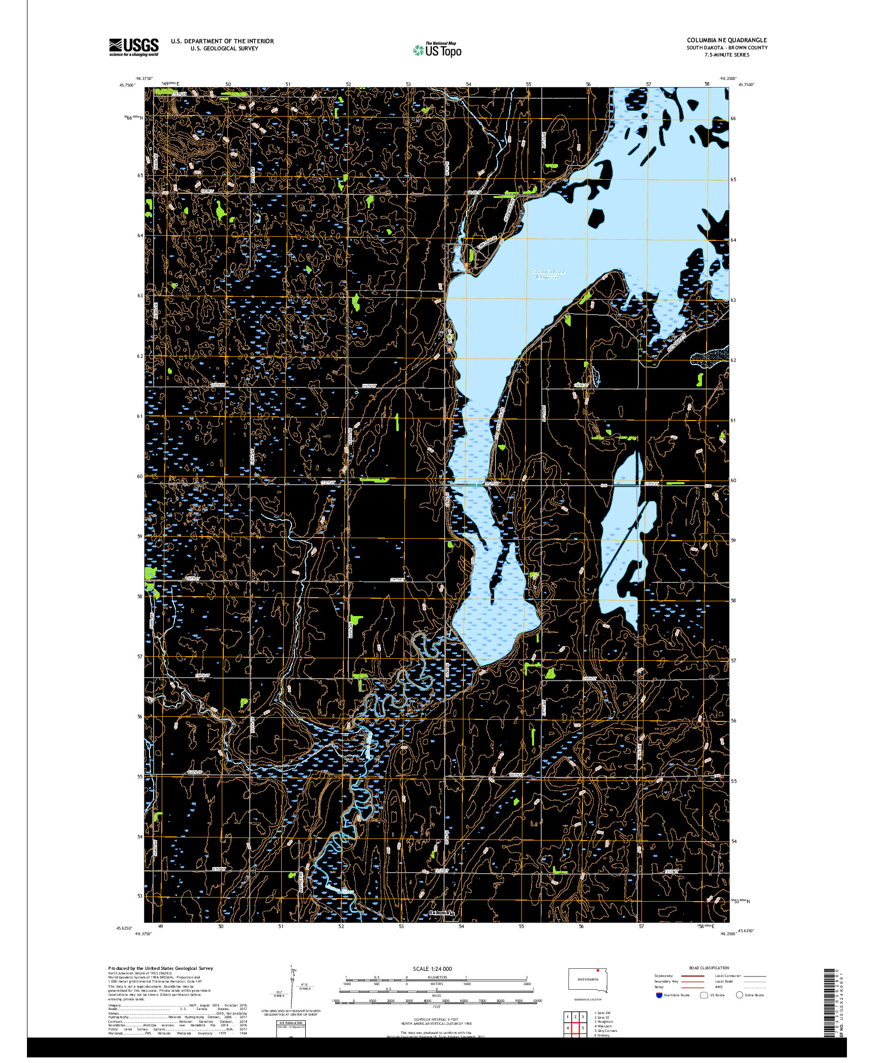 USGS US TOPO 7.5-MINUTE MAP FOR COLUMBIA NE, SD 2017